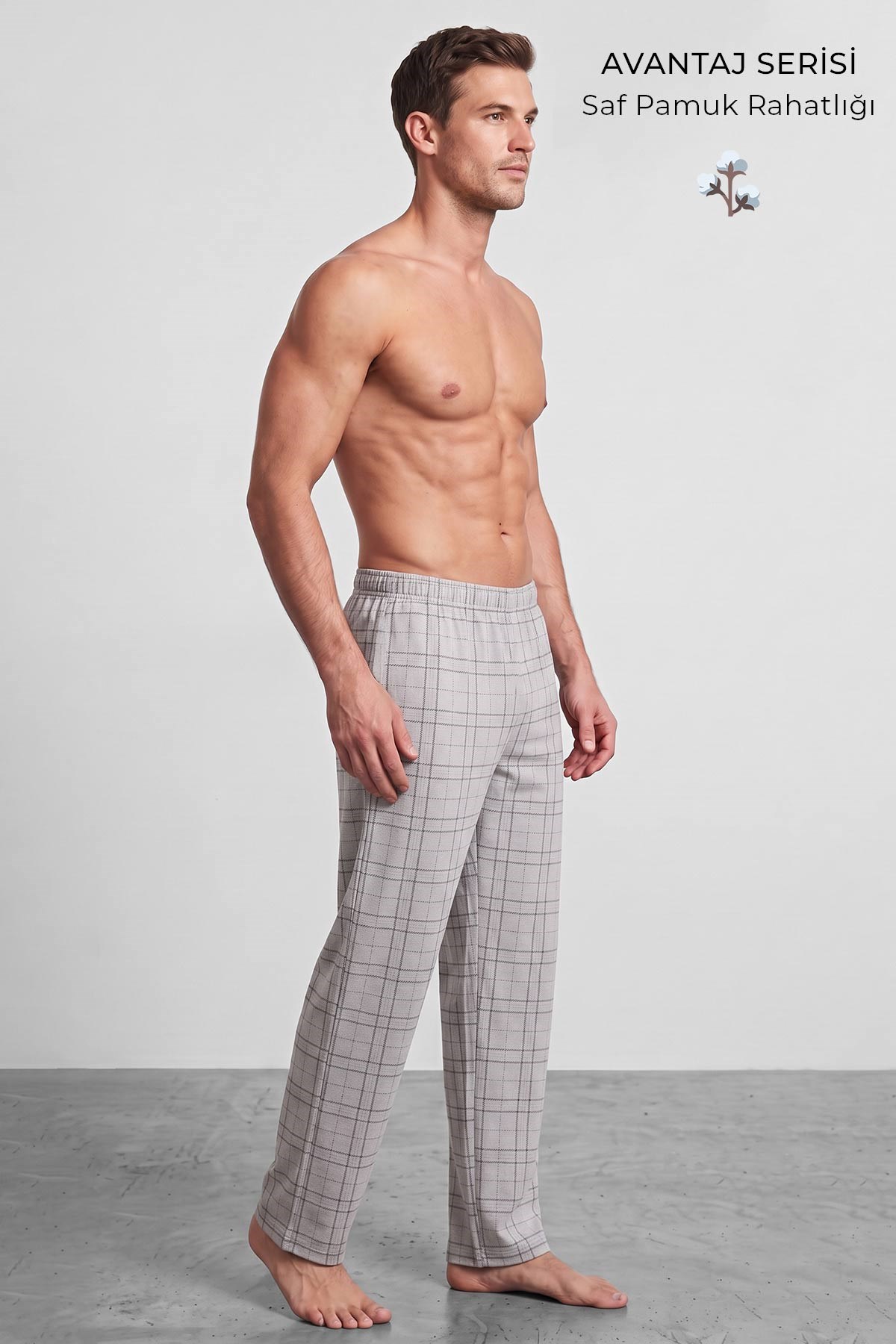 Mısırlı Erkek Pamuk Ekoseli Alt Pijama Gri