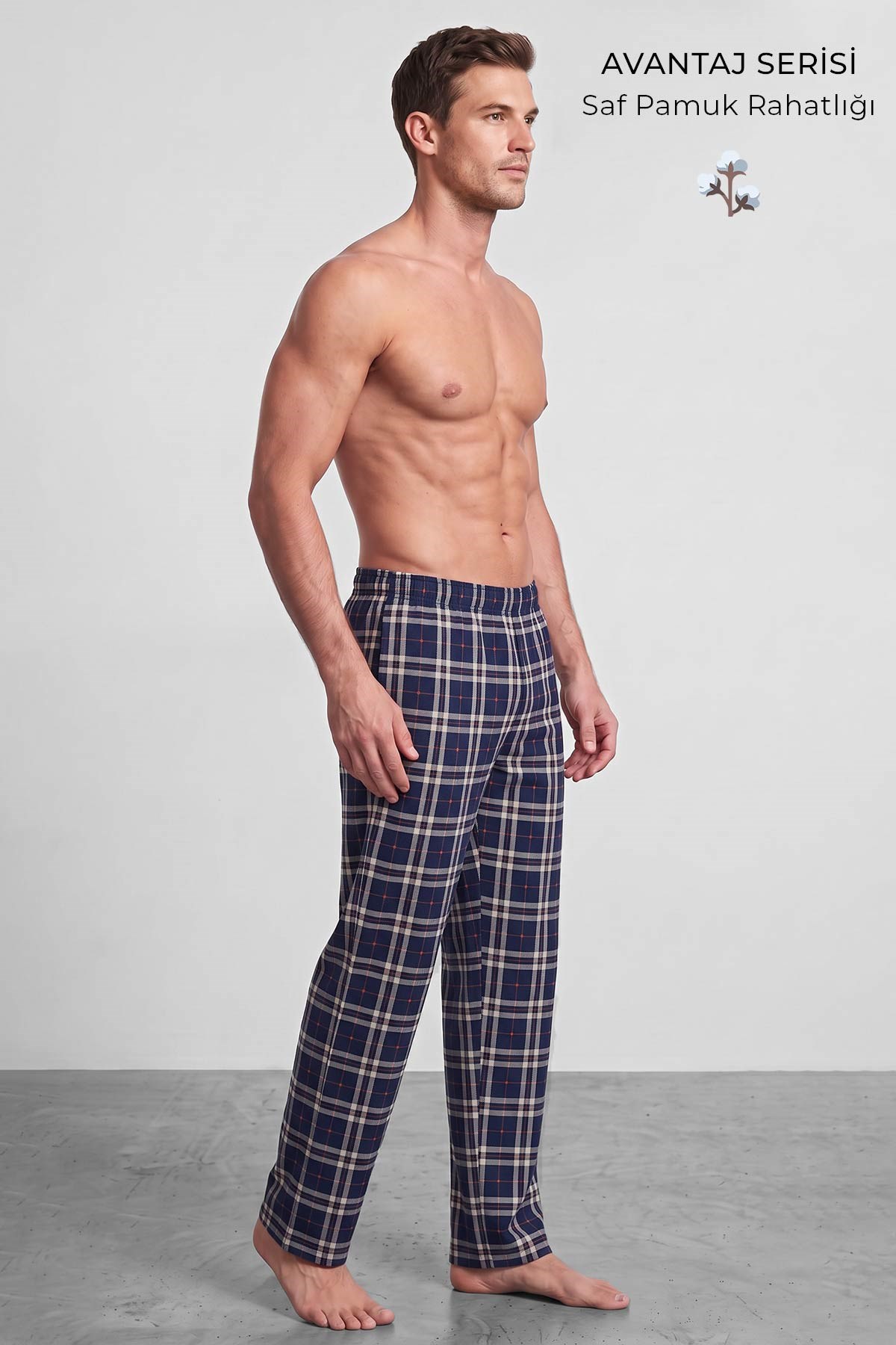Mısırlı Erkek Pamuk Ekoseli Alt Pijama Saks