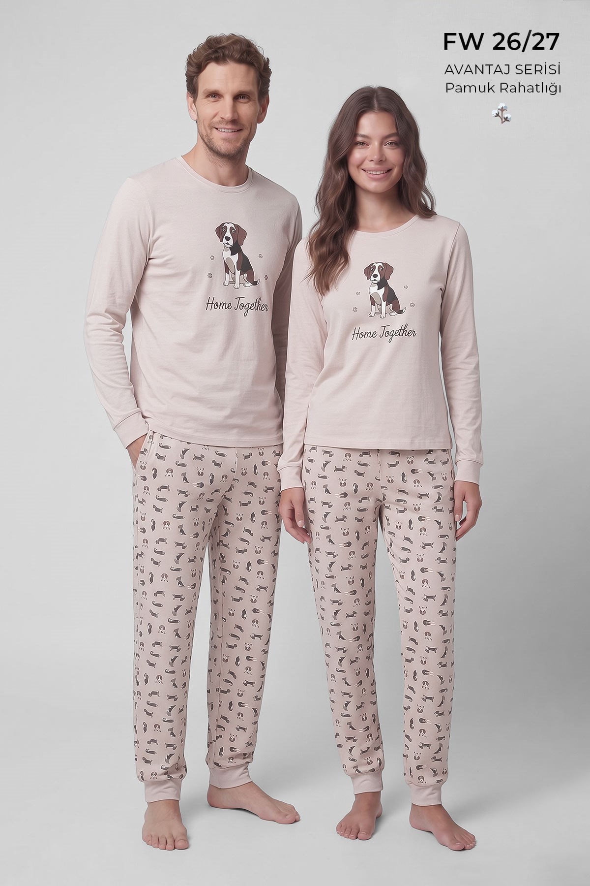 Mısırlı Erkek Pamuklu Baskılı Pijama Takım Ekru