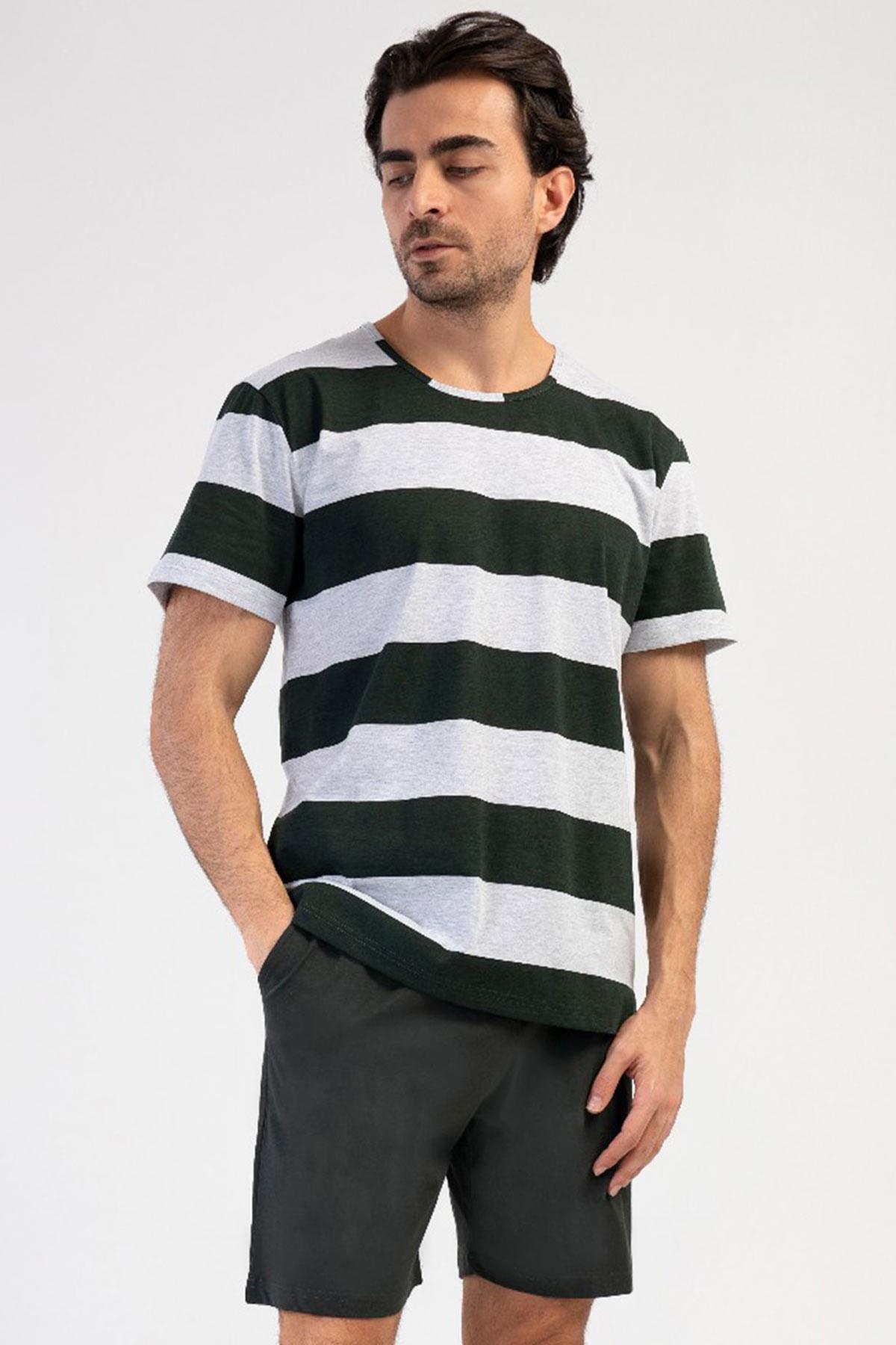 Mısırlı Erkek Pamuklu Kısa Kollu Şort Pijama Takımı Gri Melanj