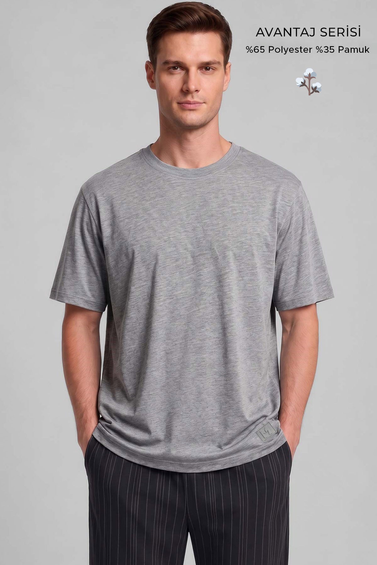 Mısırlı Erkek Relax Fit Penye T-Shirt Gri Melanj