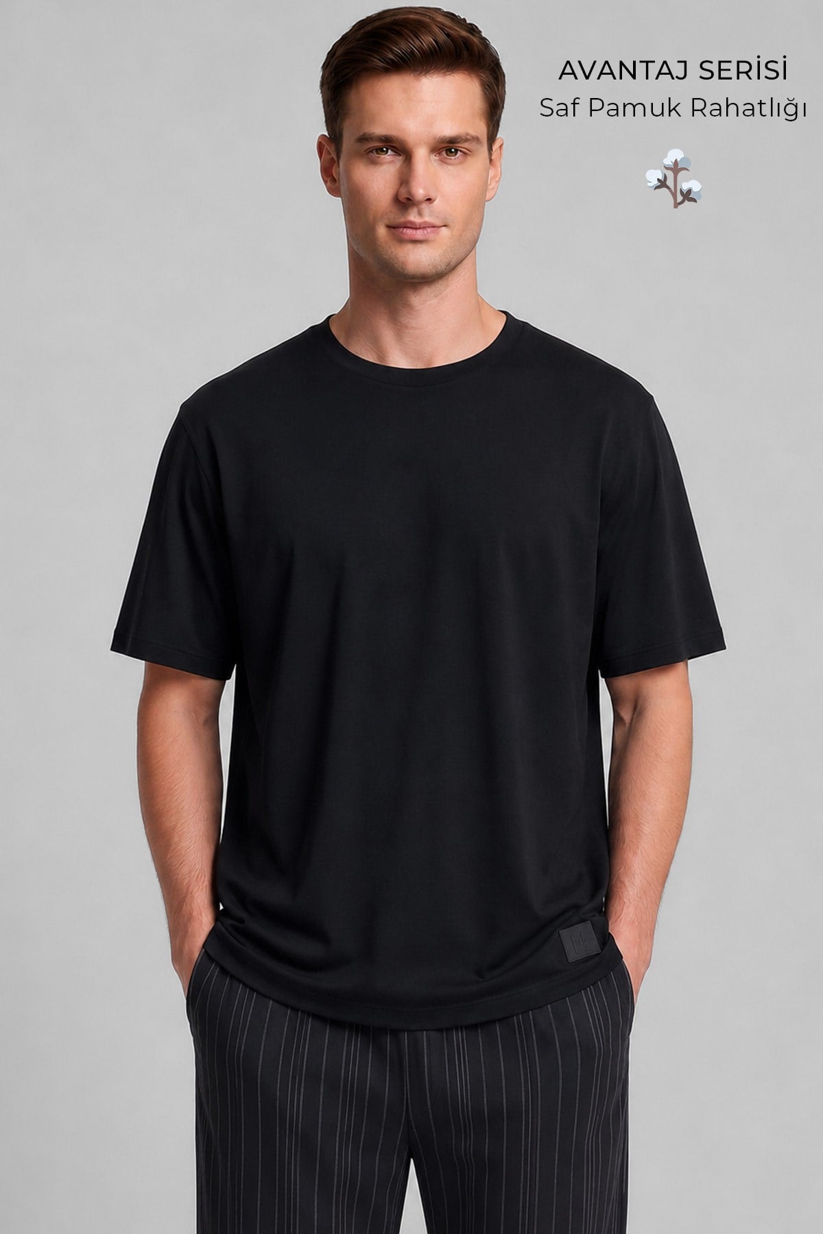 Mısırlı Erkek Relax Fit Penye T-Shirt Siyah