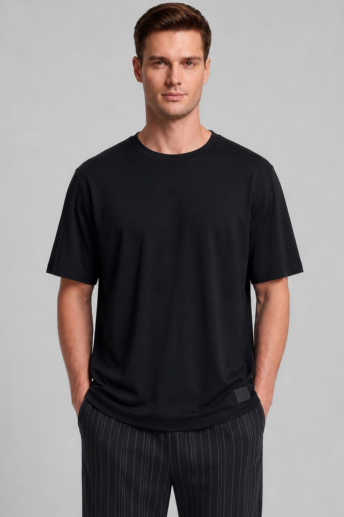 Mısırlı Erkek Relax Fit Penye T-Shirt Siyah