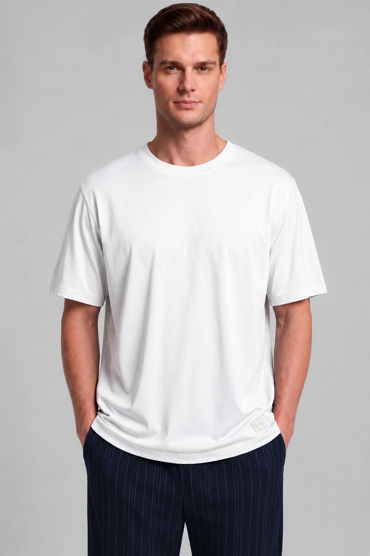 Mısırlı Erkek Relax Fit Penye T-Shirt Beyaz