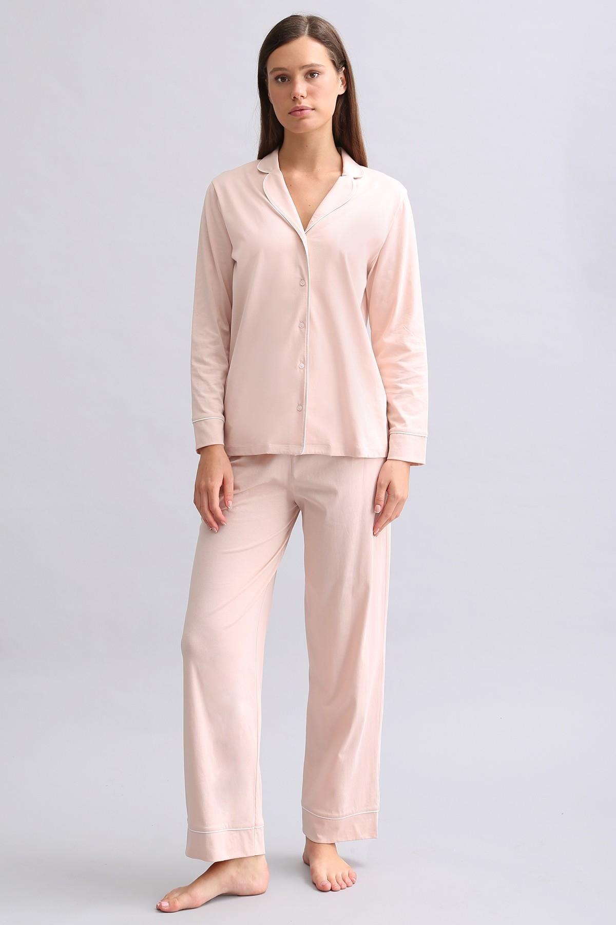Mısırlı Kadın %100 Pamuk Pijama Takımı Açık Sarı