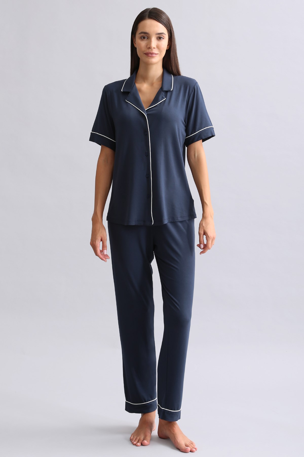 Mısırlı Kadın Bambu Beli Lastikli Pijama Alt Lacivert
