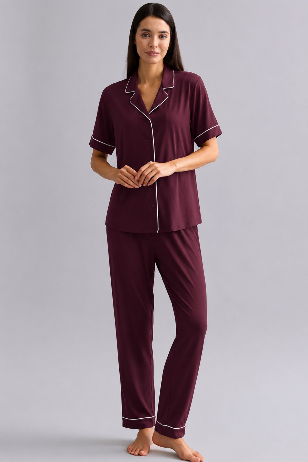 Mısırlı Kadın Bambu Beli Lastikli Pijama Alt Bordo