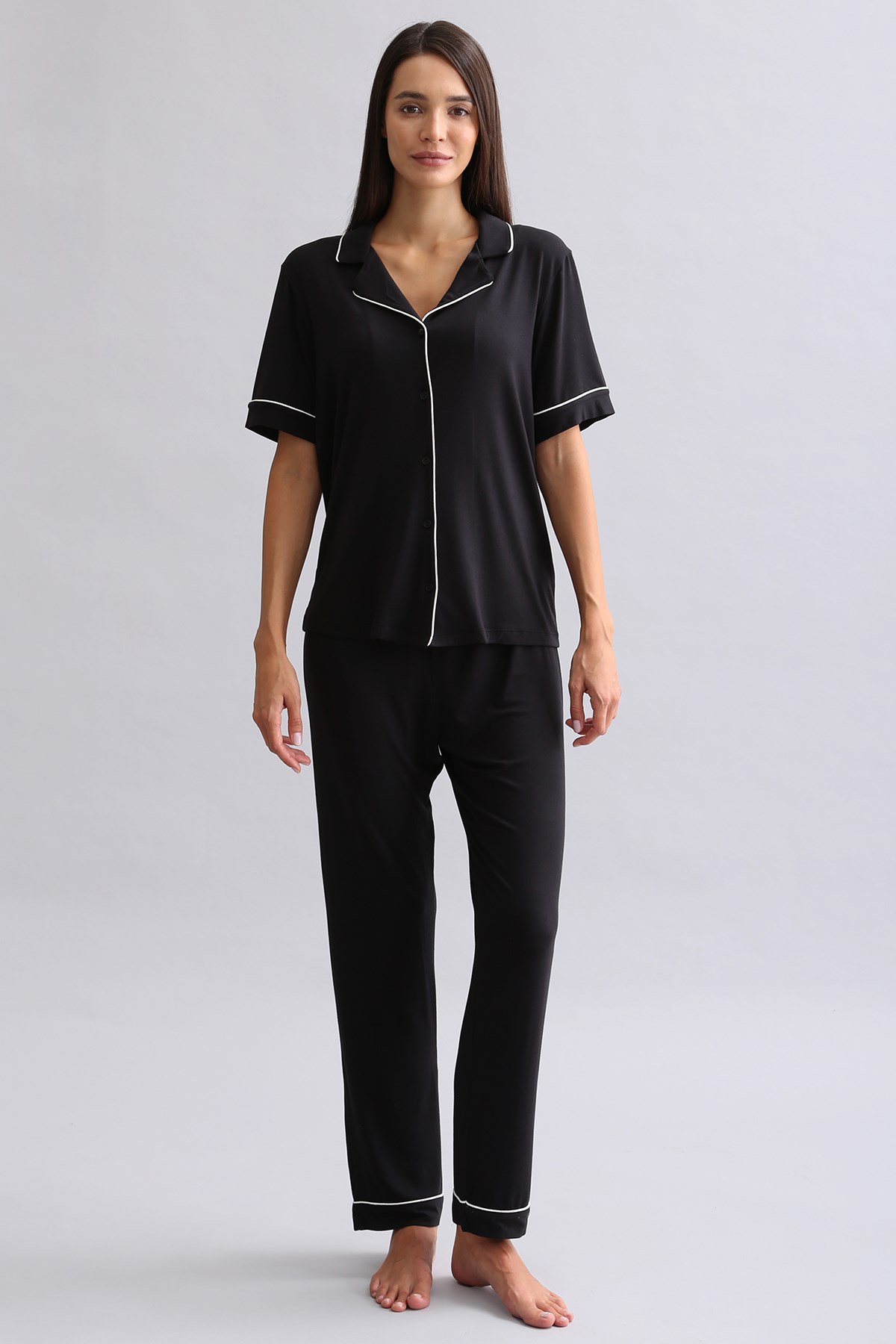Mısırlı Kadın Bambu Beli Lastikli Pijama Alt Siyah