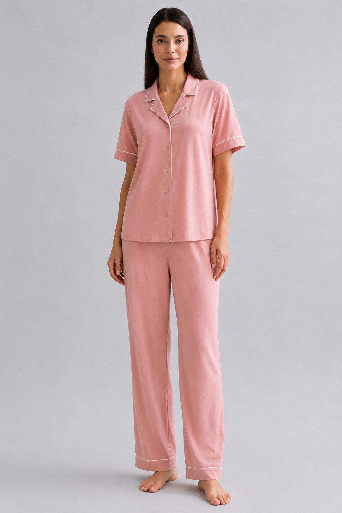 Mısırlı Kadın Bambu Beli Lastikli Pijama Alt Toz Pembe