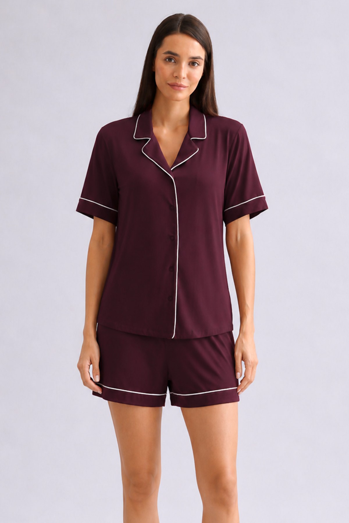 Mısırlı Kadın Bambu Mini Şort Bordo