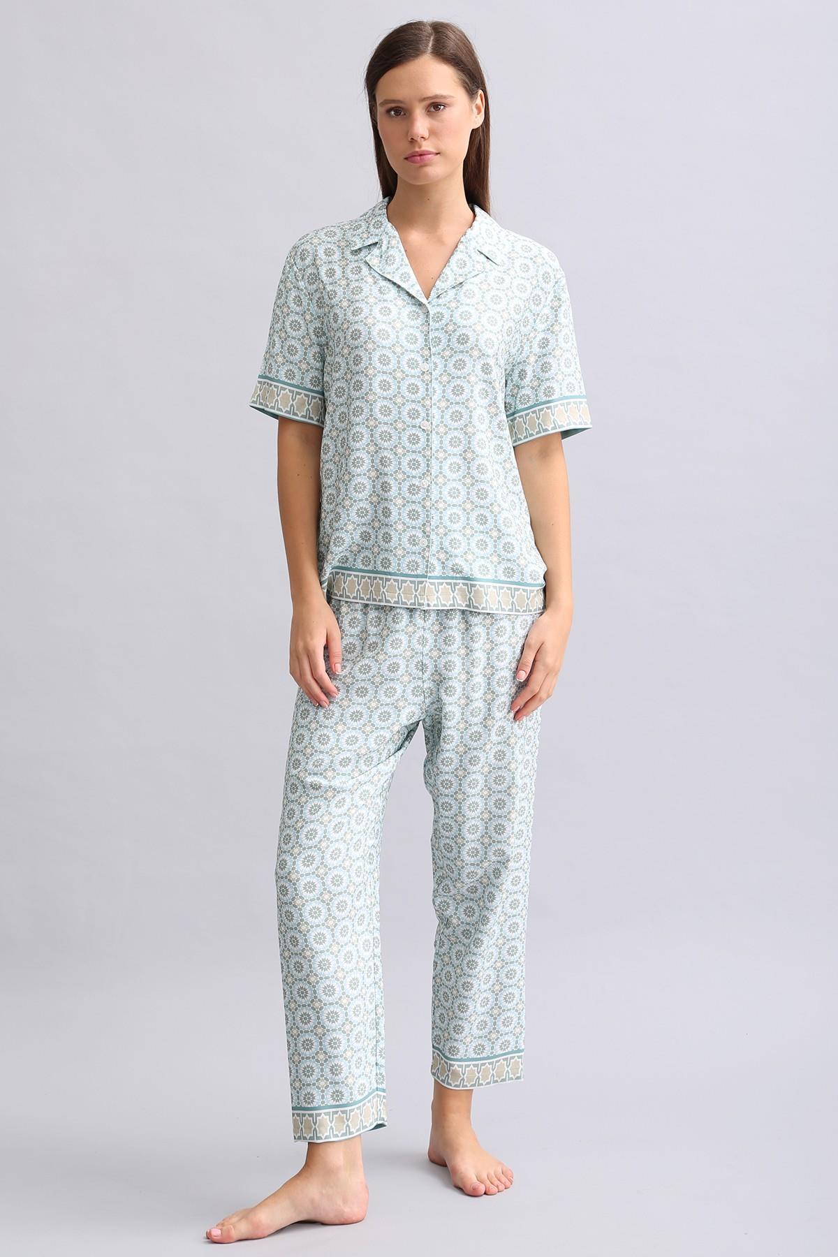Mısırlı Kadın Bambu Saten Kısa Kol Pijama Takımı Çağla Yeşili