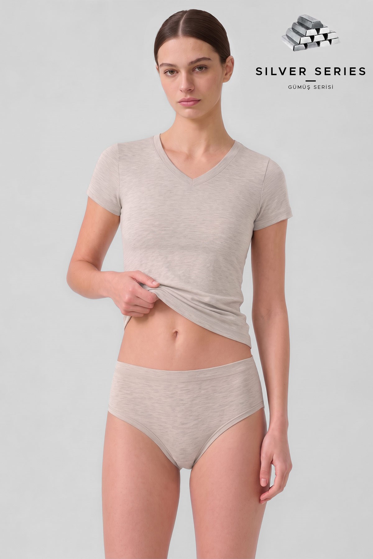 Mısırlı Kadın Gümüş Brief Slip Gri Melanj