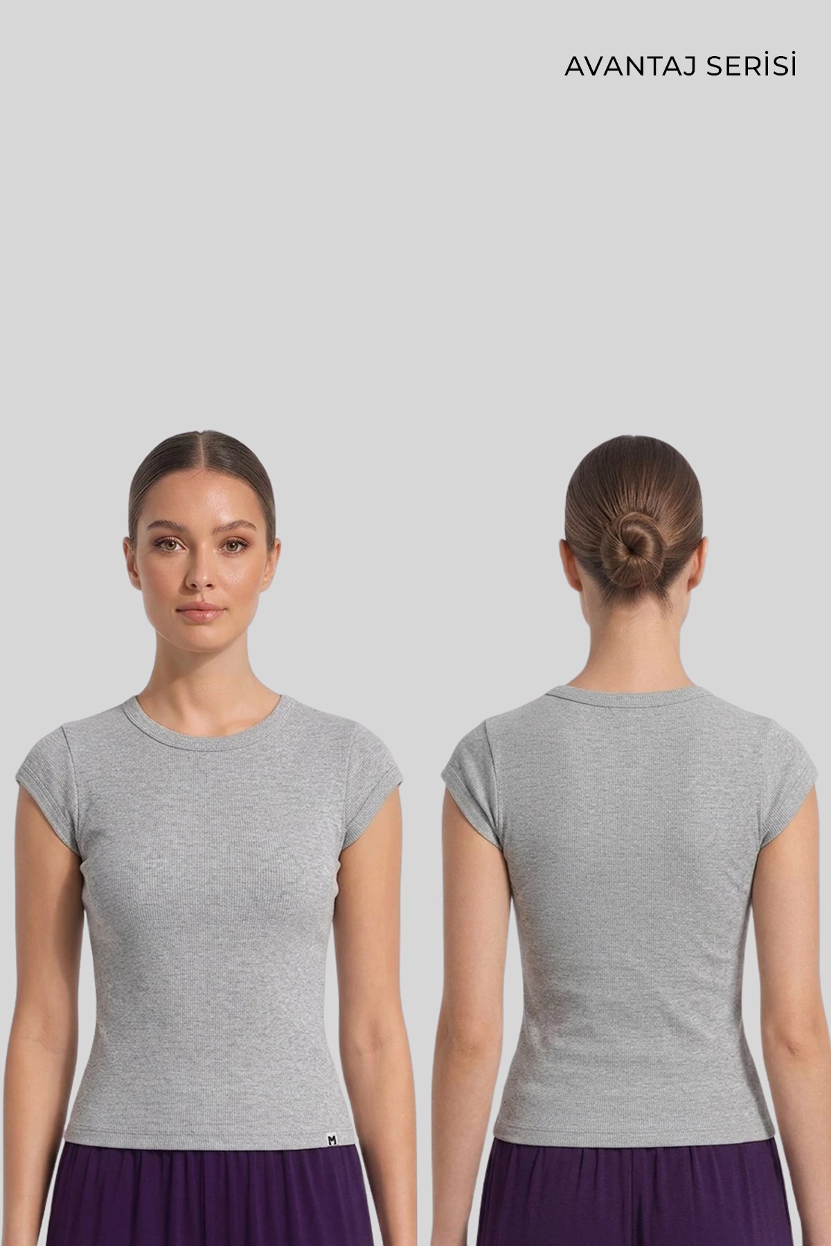 Mısırlı Kadın Kaşkorse Sıfır Kol Tshirt Gri Melanj
