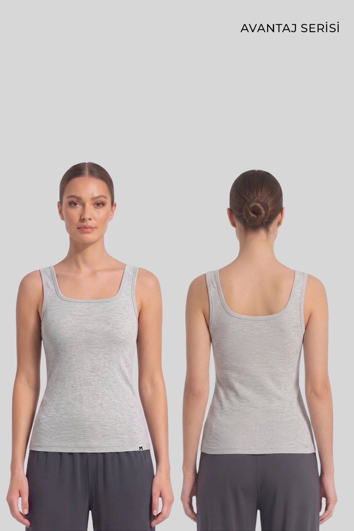 Mısırlı Kadın Kaşkorse Sırt Açık Askılı Tshirt Gri Melanj
