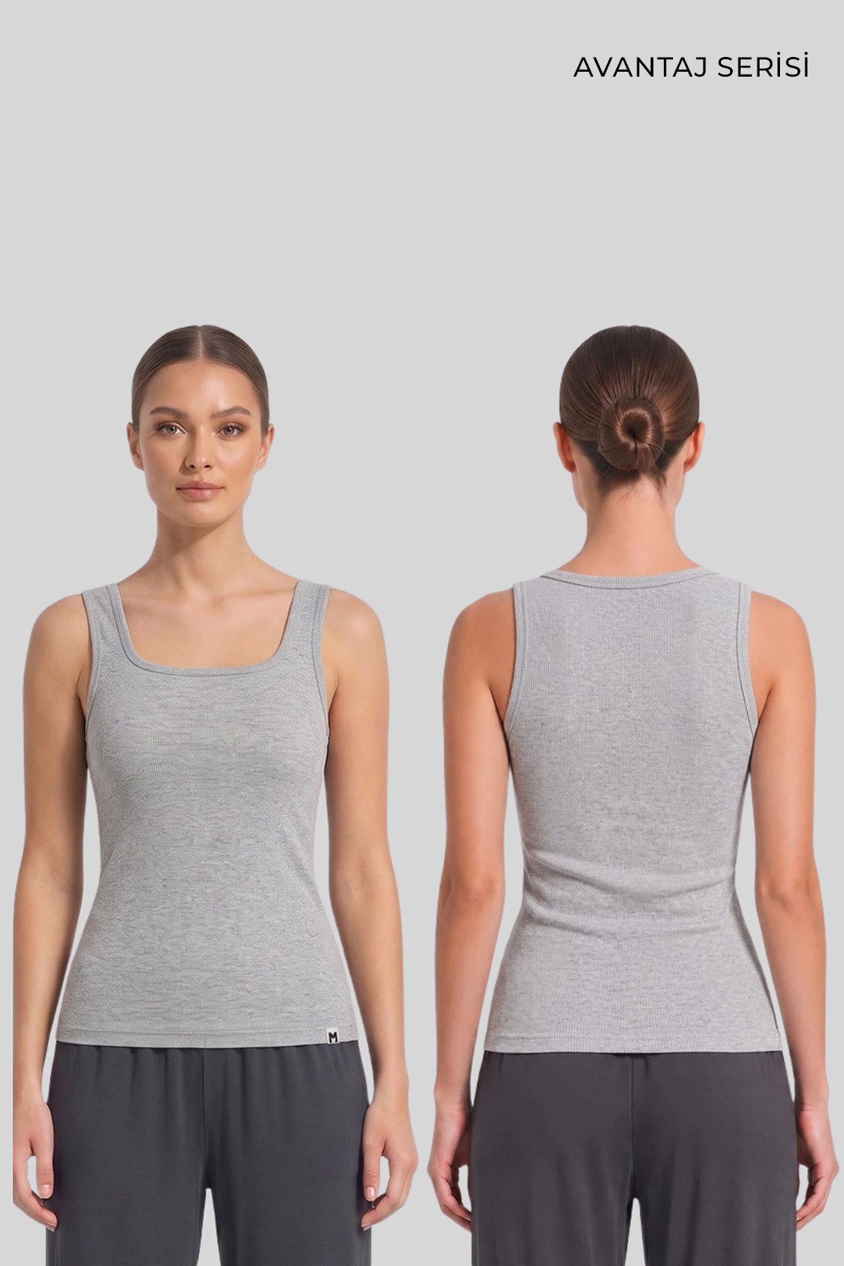 Mısırlı Kadın Kaşkorse Sırtı Kapalı Askılı Tshirt Gri Melanj