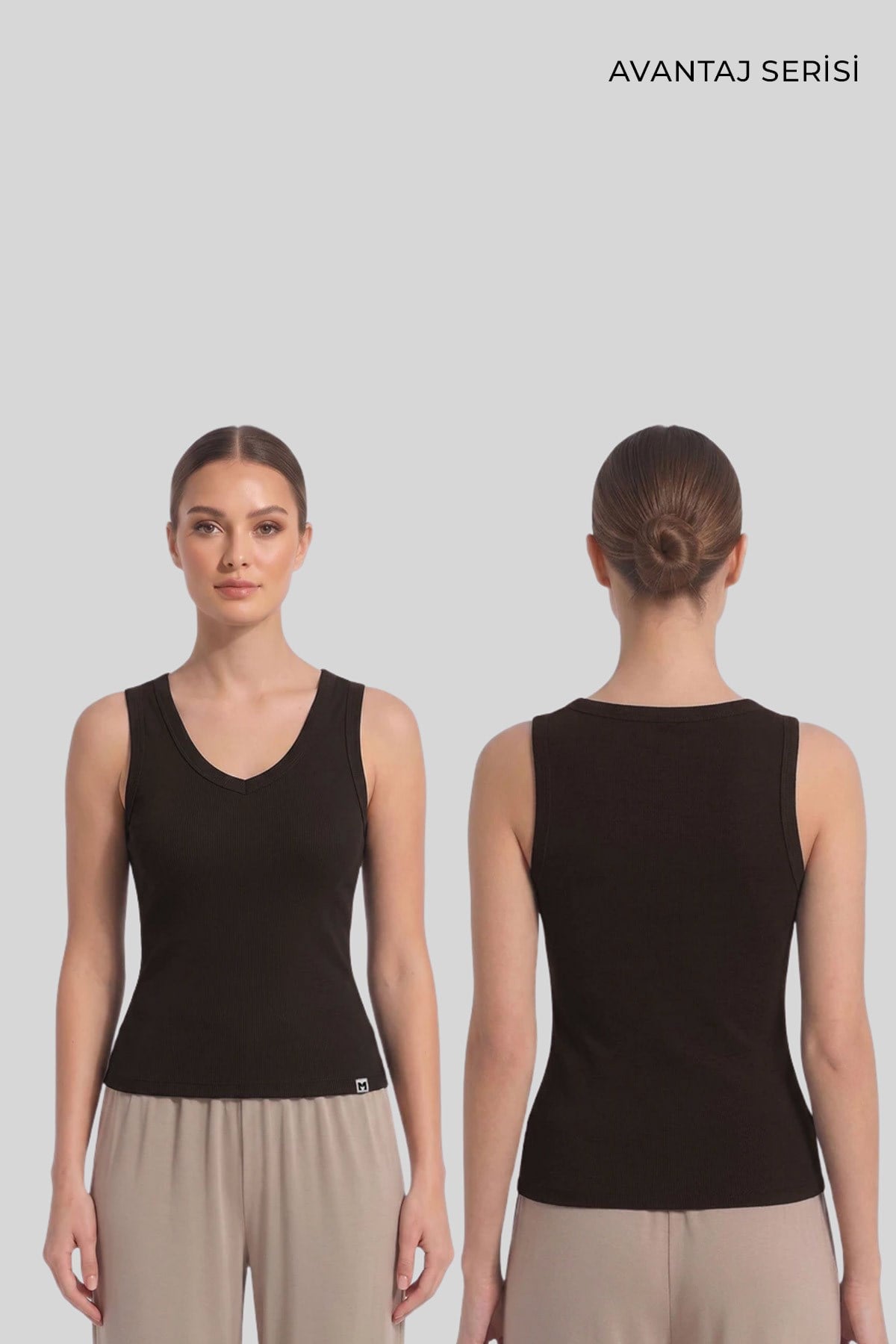 Mısırlı Kadın Kaşkorse V Yaka Tshirt Kahverengi