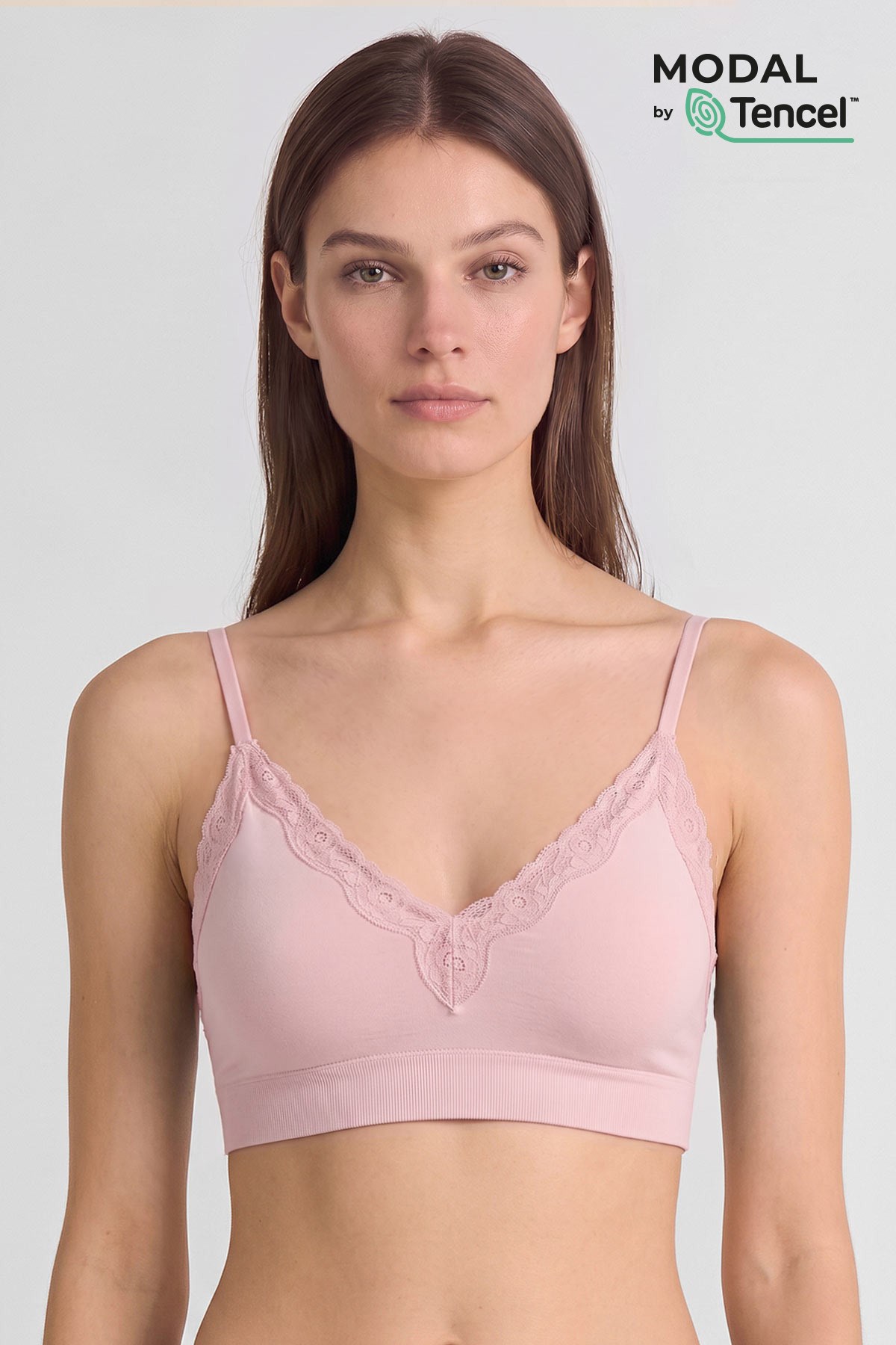 Mısırlı Kadın Modal Dantelli Seamless Bralet Pudra