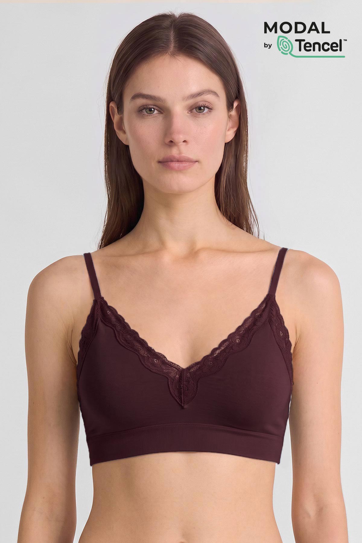 Mısırlı Kadın Modal Dantelli Seamless Bralet Bordo