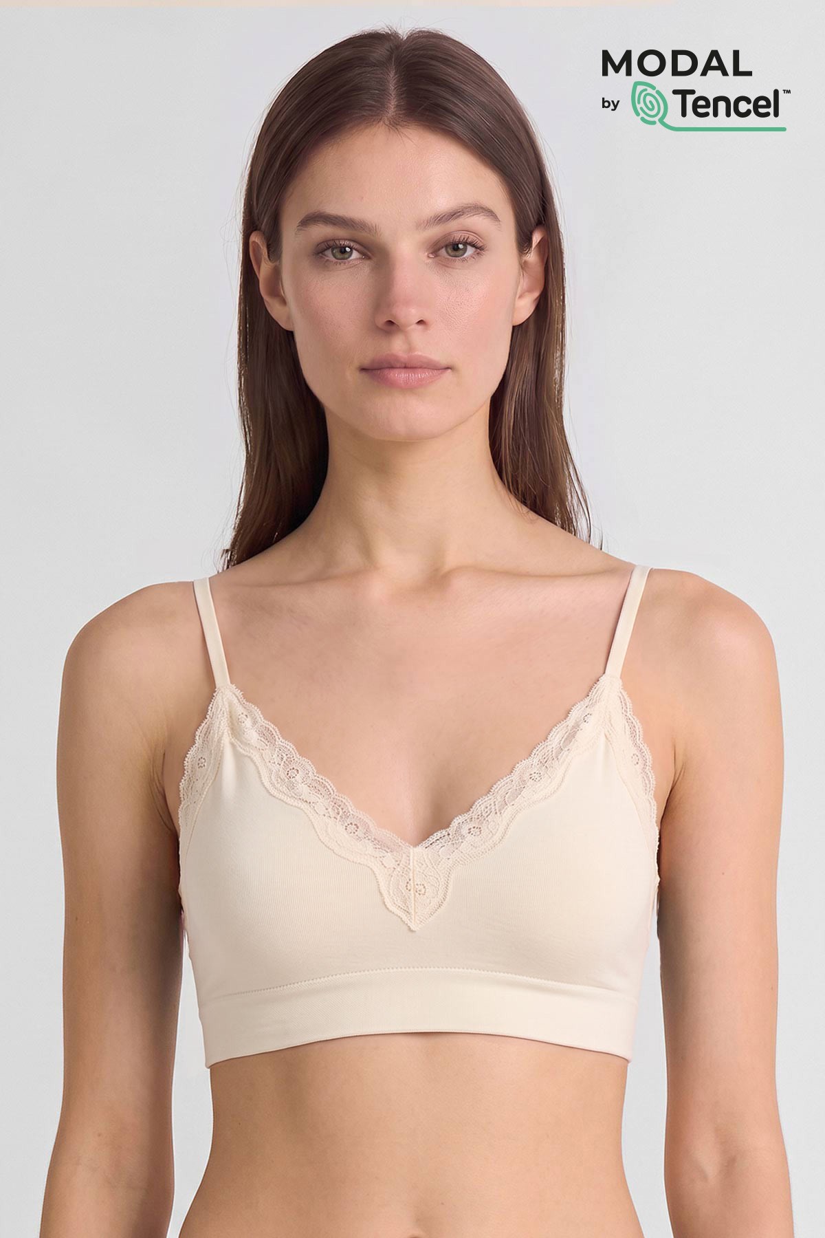 Mısırlı Kadın Modal Dantelli Seamless Bralet Ekru