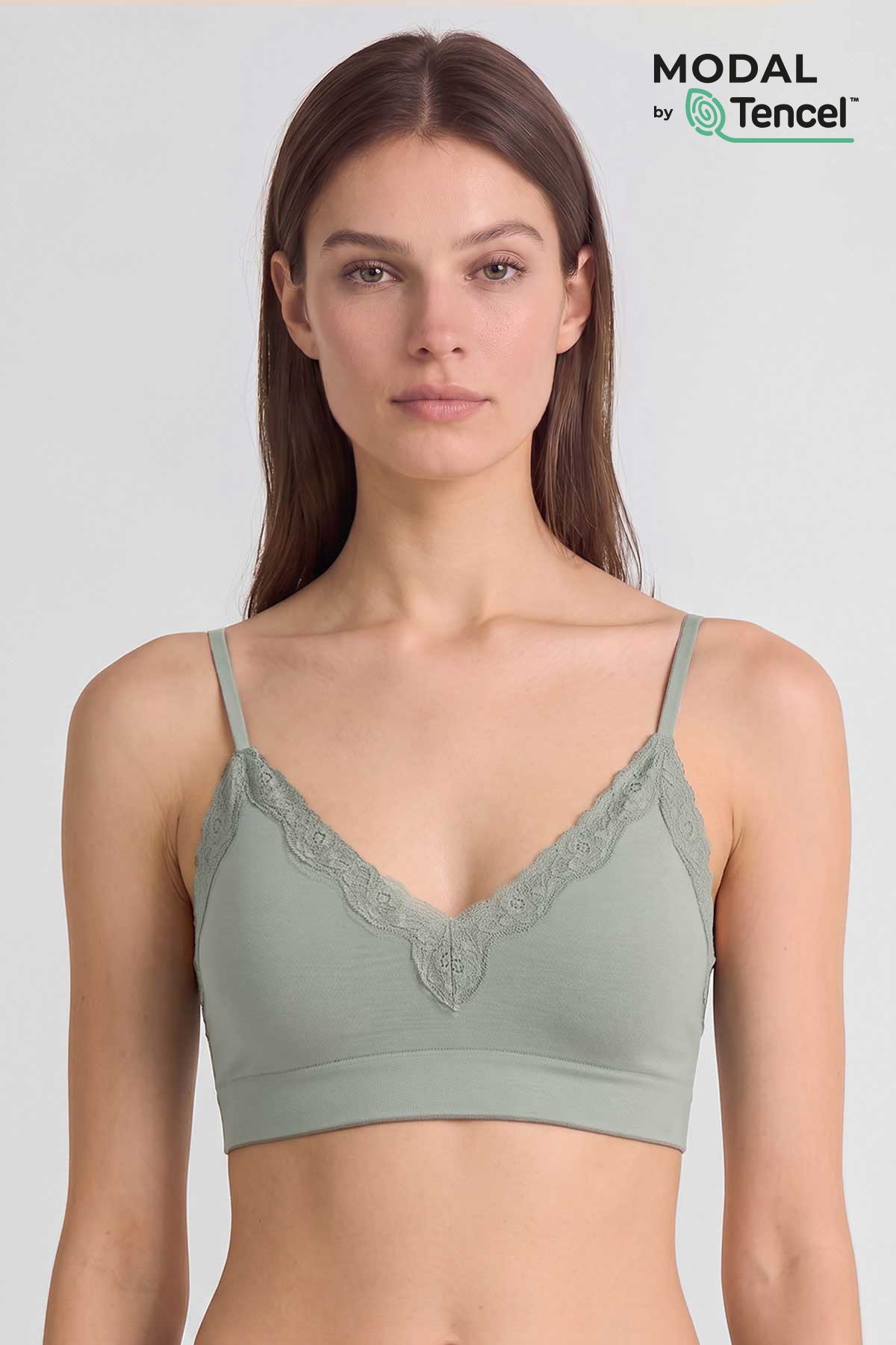 Mısırlı Kadın Modal Dantelli Seamless Bralet Çağla Yeşili