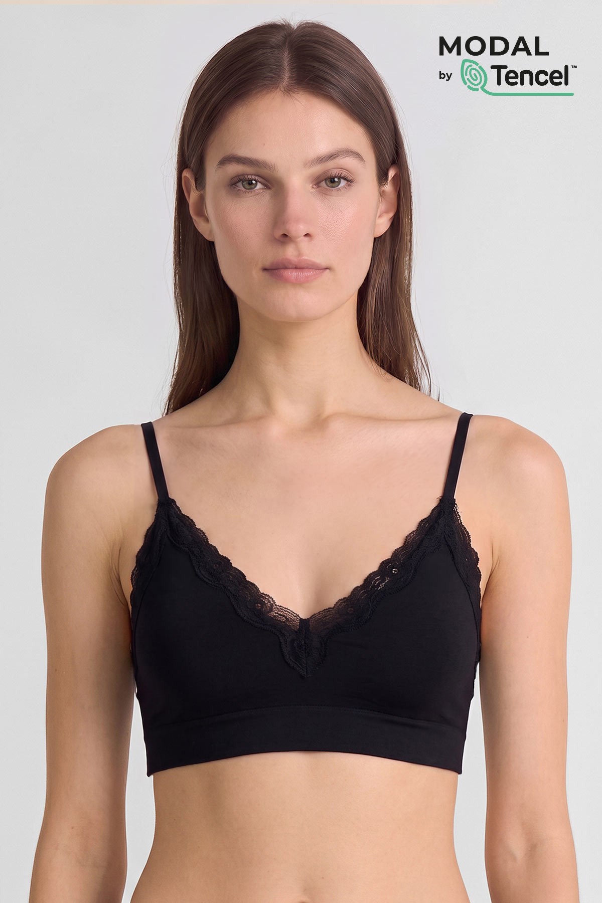 Mısırlı Kadın Modal Dantelli Seamless Bralet Siyah