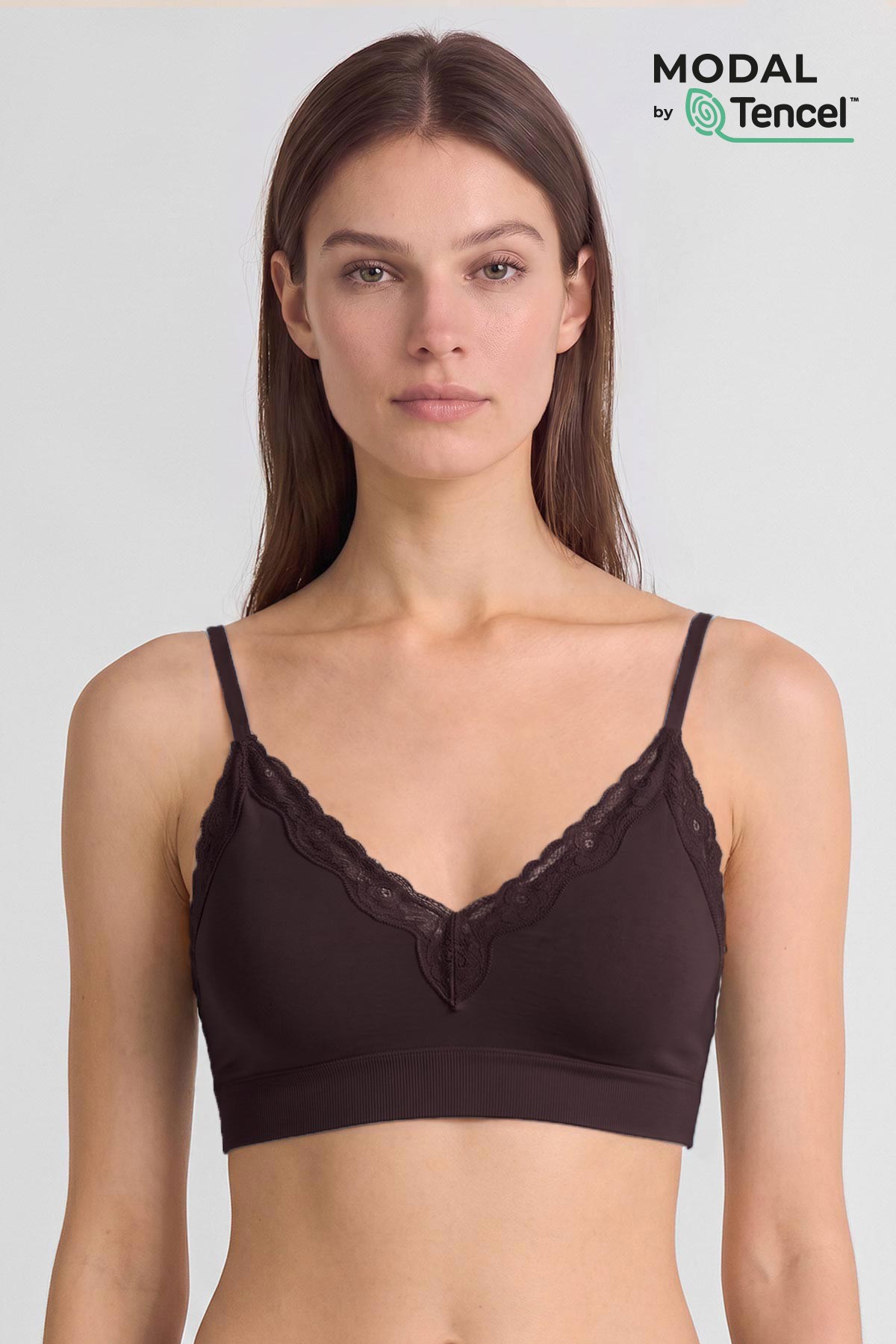 Mısırlı Kadın Modal Dantelli Seamless Bralet Acı Kahve