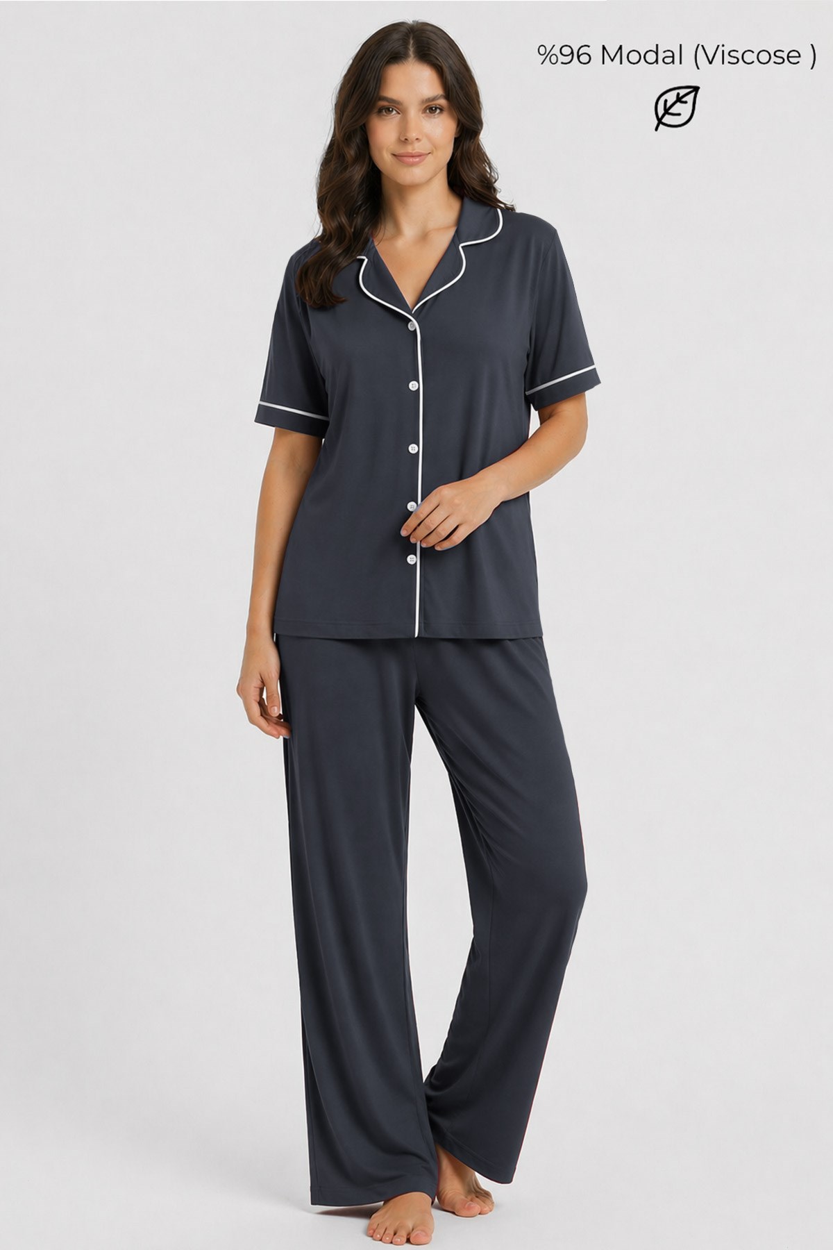 Mısırlı Kadın Modal Pijama Takım Antrasit