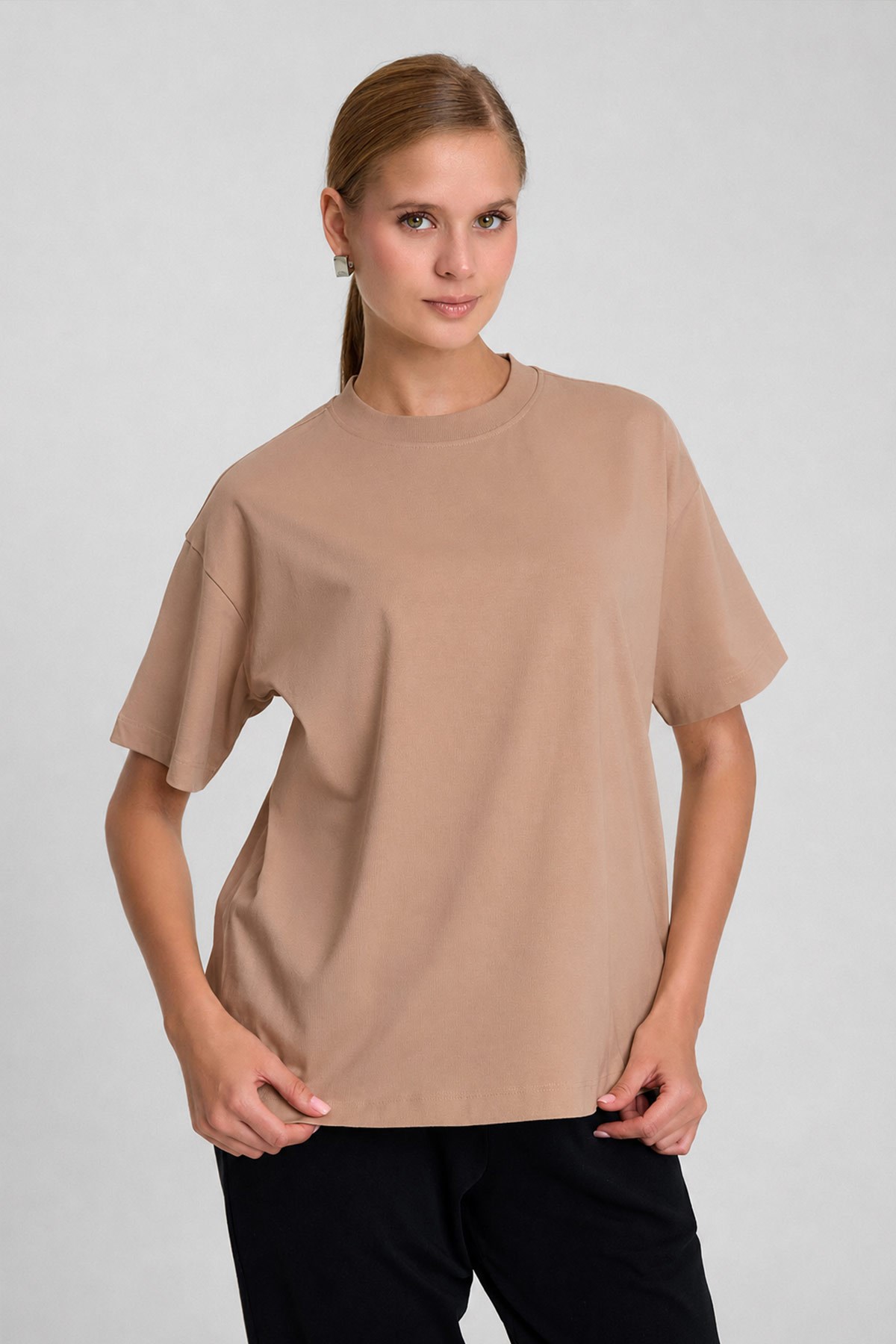 Mısırlı Kadın Oversize T-shirt Koyu Kahverengi