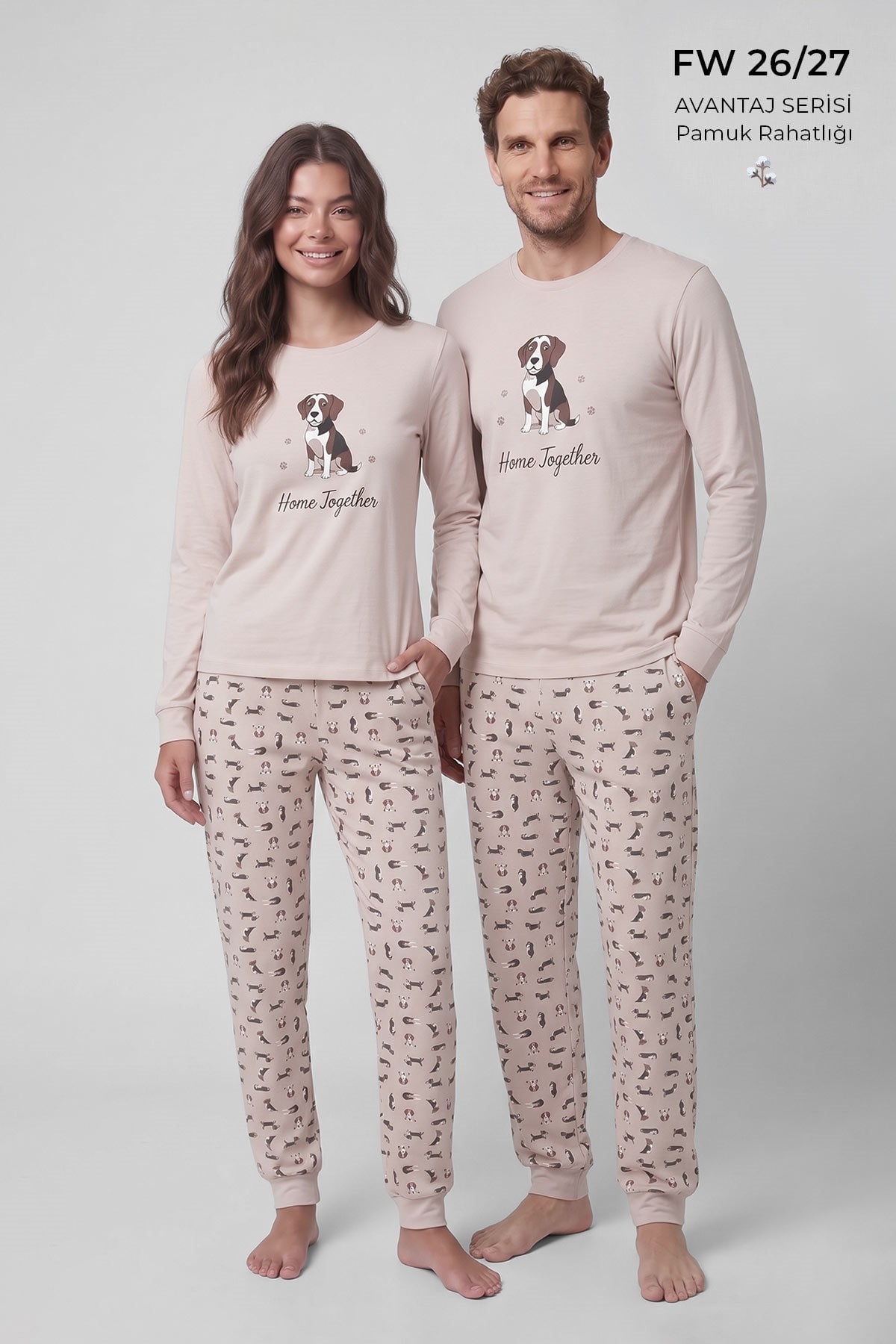 Mısırlı Kadın Pamuklu Baskılı Pijama Takım Ekru