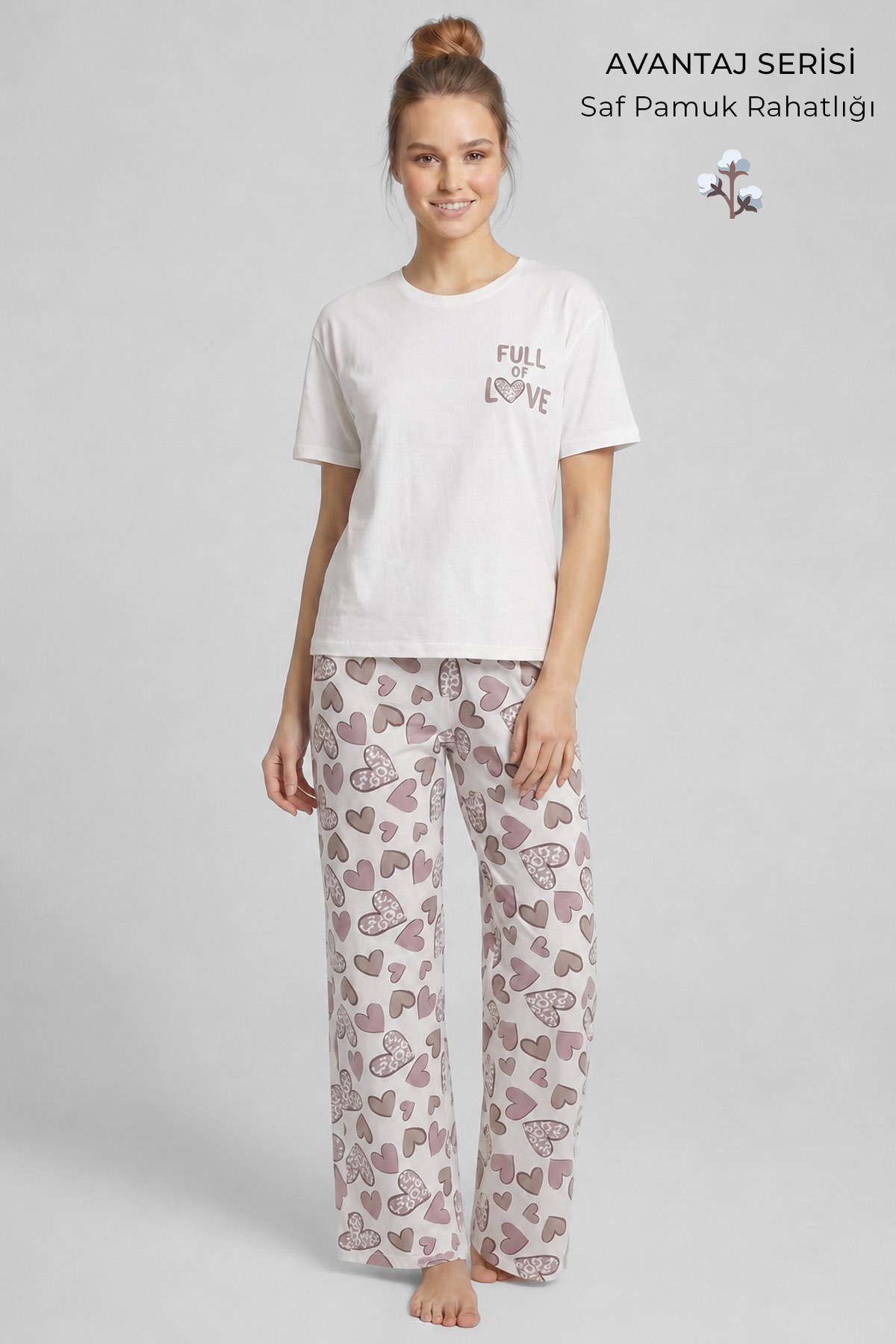 Mısırlı Kadın Pamuklu Pijama Takım Beyaz