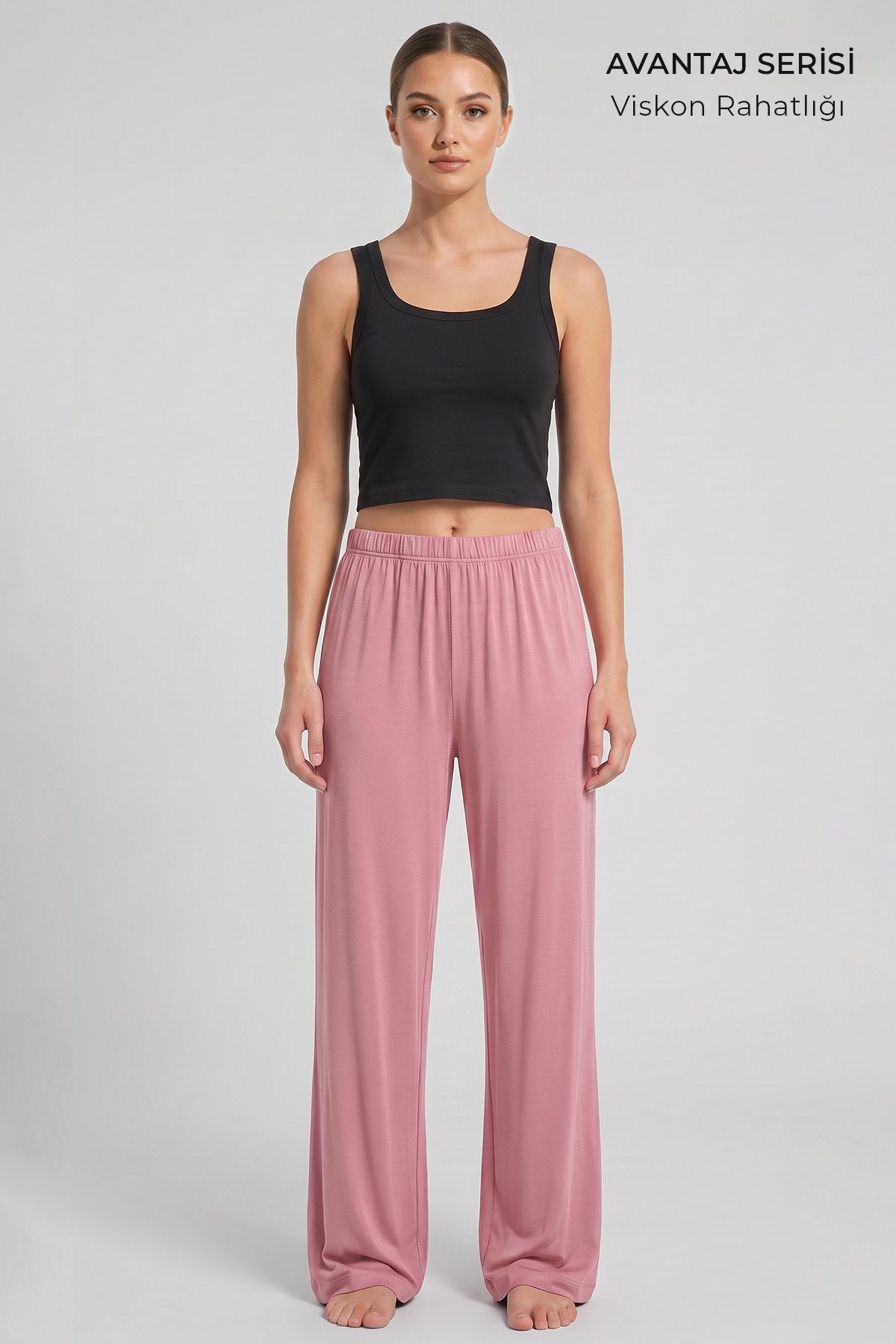 Mısırlı Kadın Viskon Düz Kesim Alt Pijama Açık Pembe