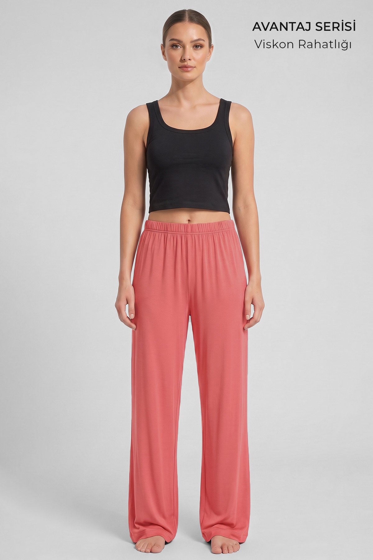 Mısırlı Kadın Viskon Düz Kesim Alt Pijama Kiremit Pembe