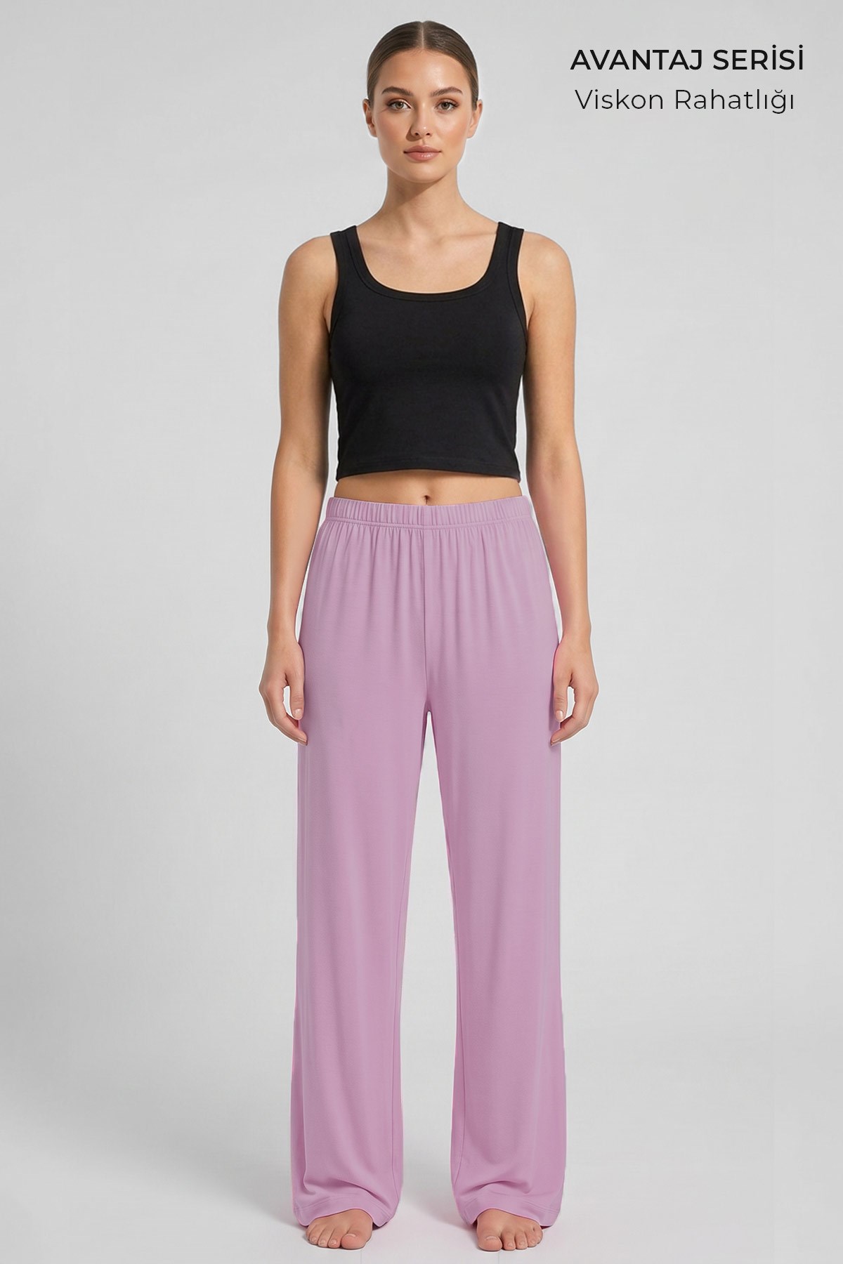Mısırlı Kadın Viskon Düz Kesim Alt Pijama Koyu Pembe
