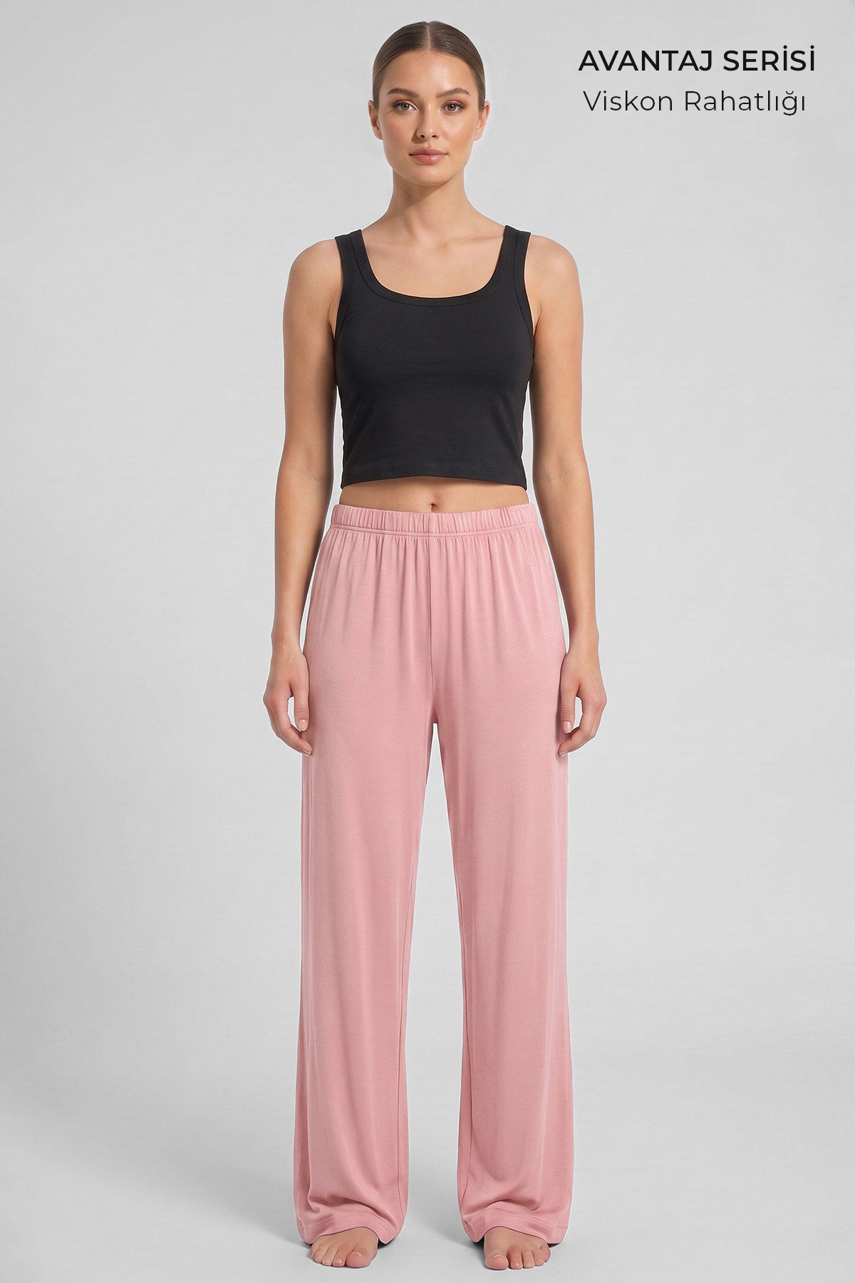 Mısırlı Kadın Viskon Düz Kesim Alt Pijama Pembe