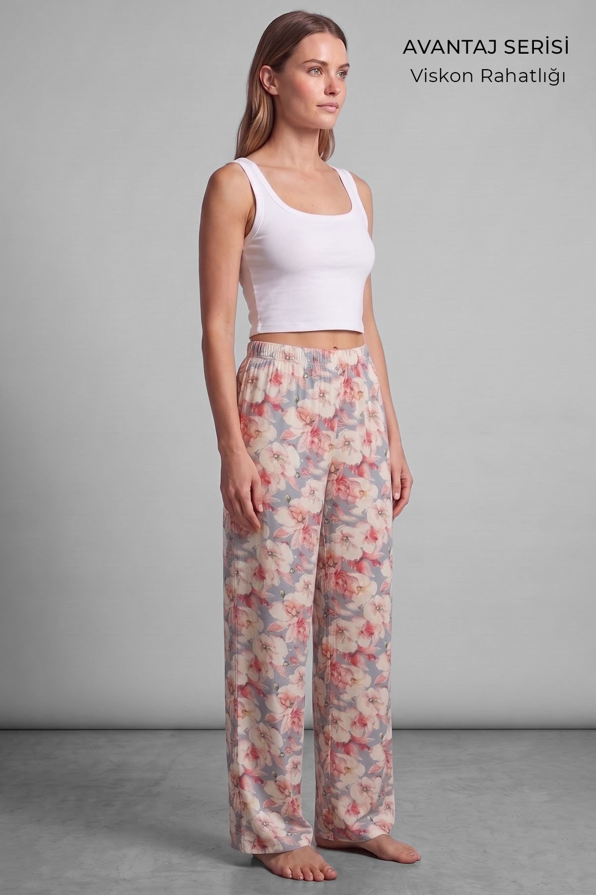 Mısırlı Kadın Viskon Çiçekli Alt Pijama Pembe