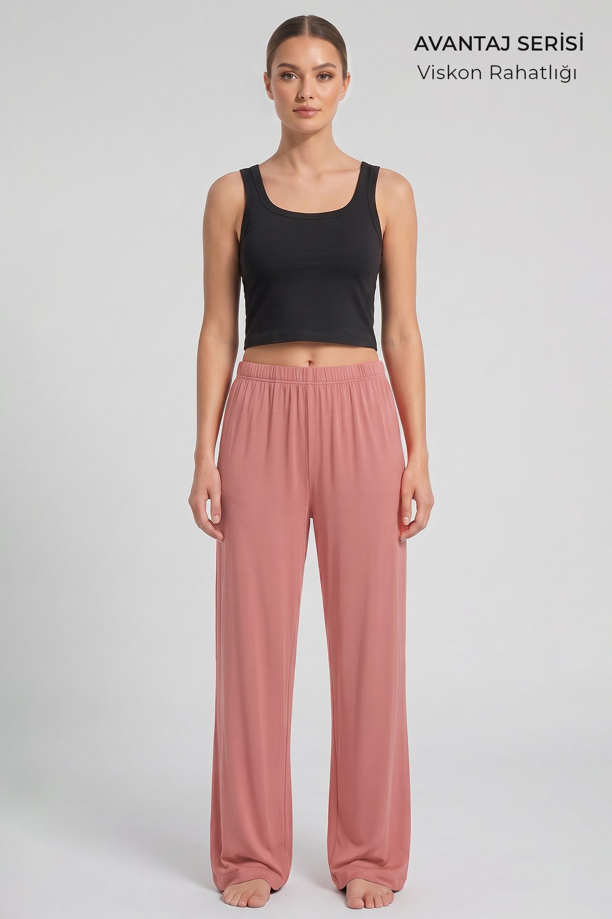 Mısırlı Kadın Viskon Düz Kesim Alt Pijama Somon Pembe