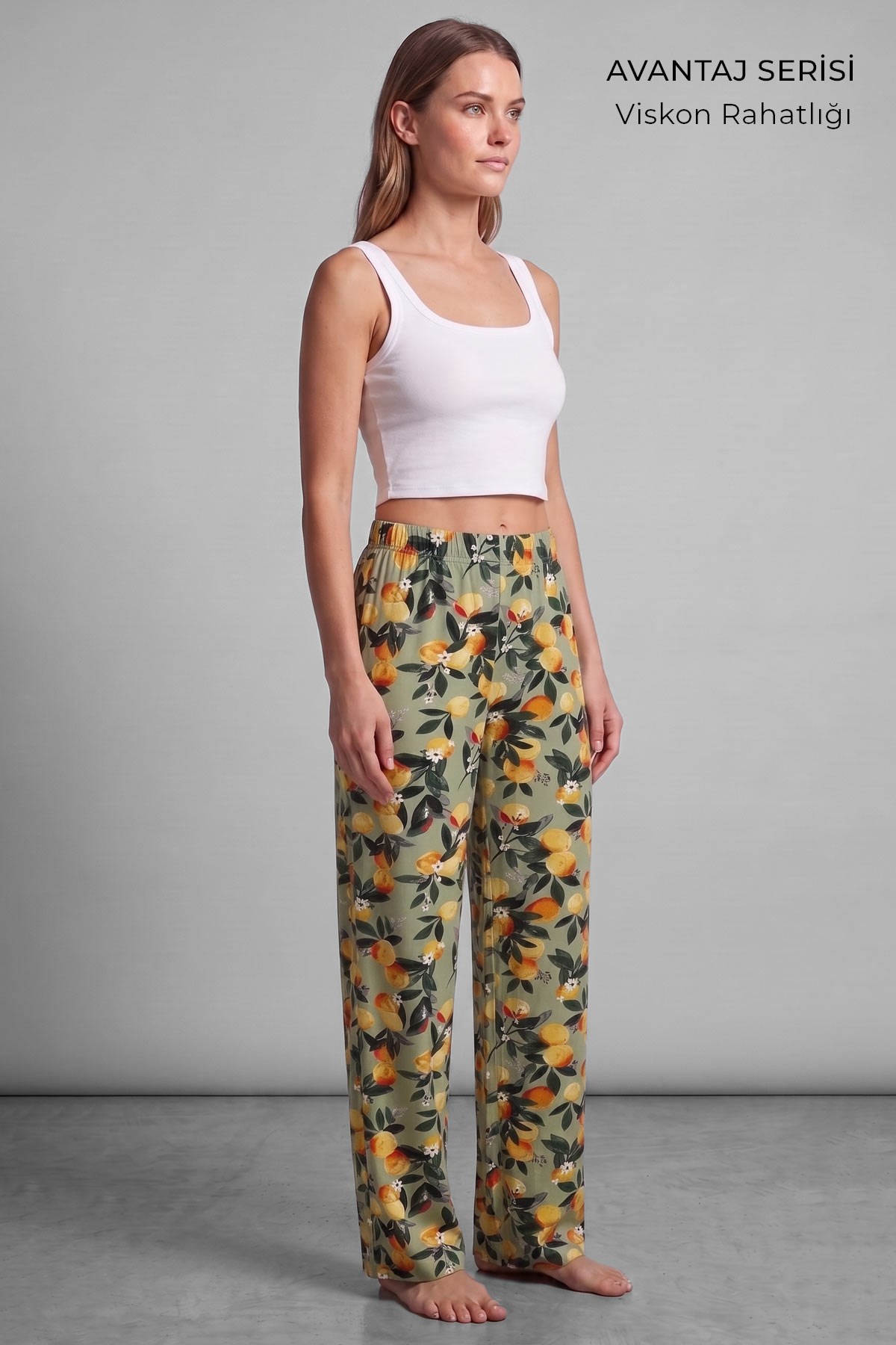 Mısırlı Kadın Viskon Çiçekli Alt Pijama Yeşil