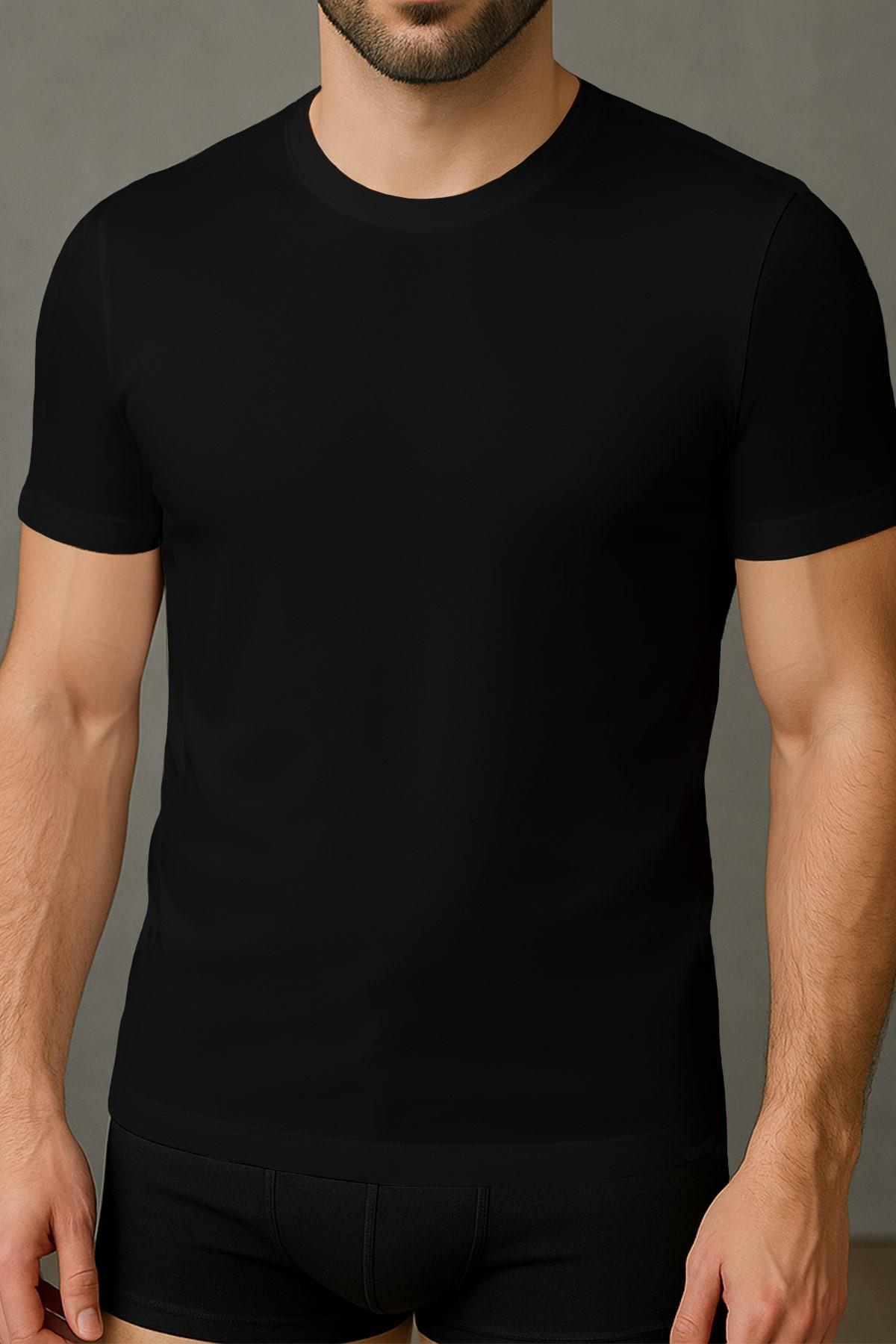 Mısırlı Modal Bisiklet Yaka Regular Fit Fanila / T-Shirt Siyah
