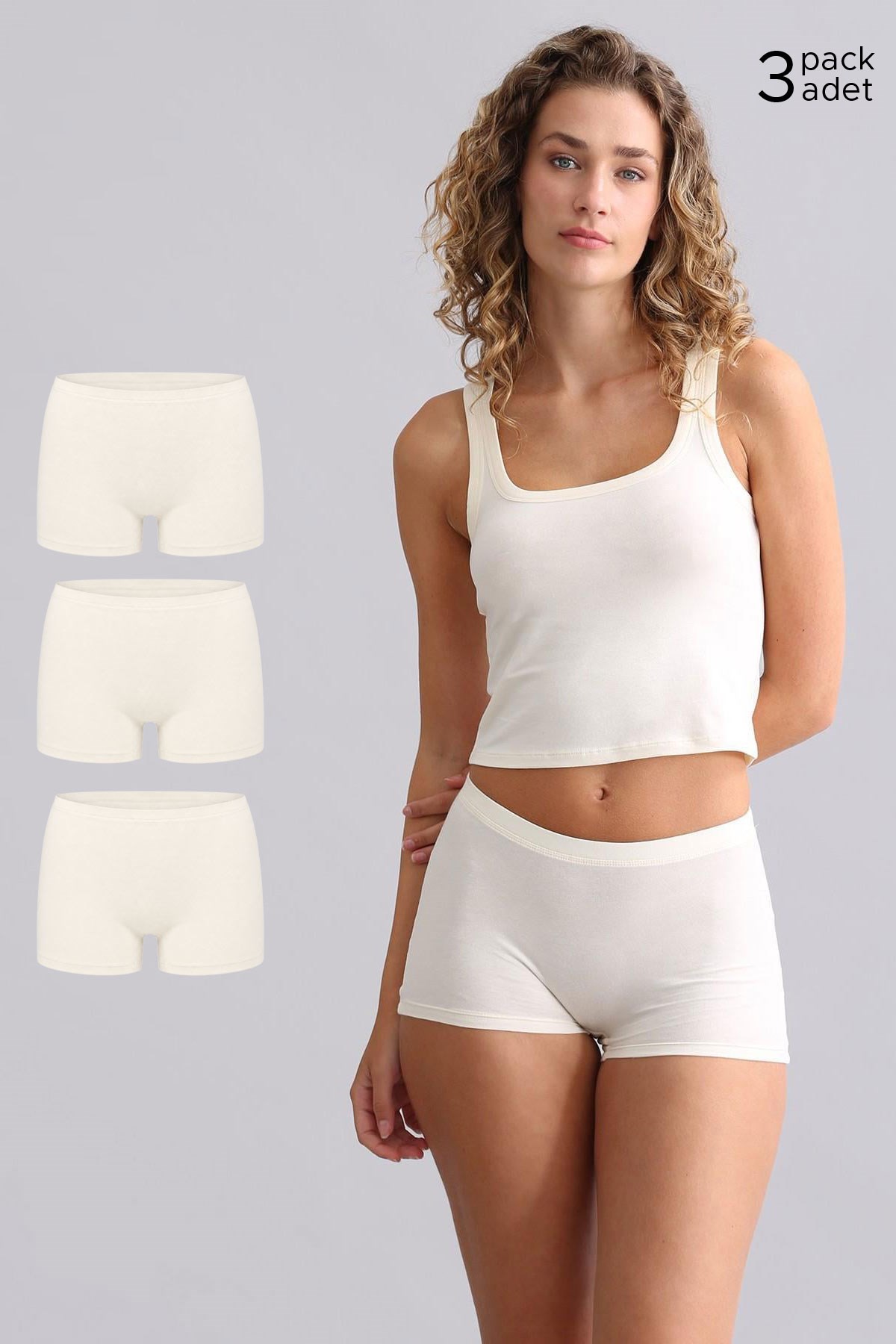 Mısırlı Modal by TENCEL ANNA Üçlü Boxer Külot Ekru