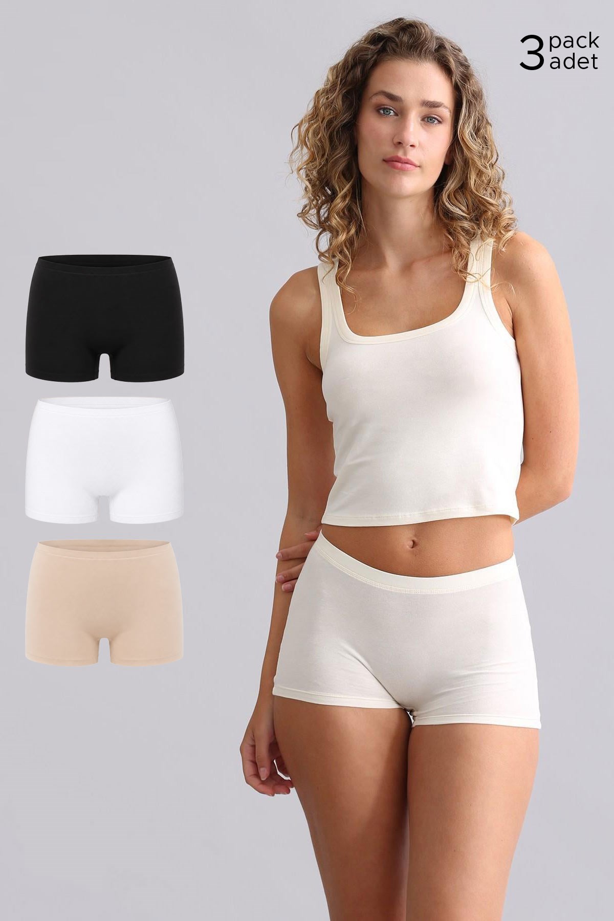 Mısırlı Modal by TENCEL ANNA Üçlü Boxer Külot Siyah-Ten-Ekru