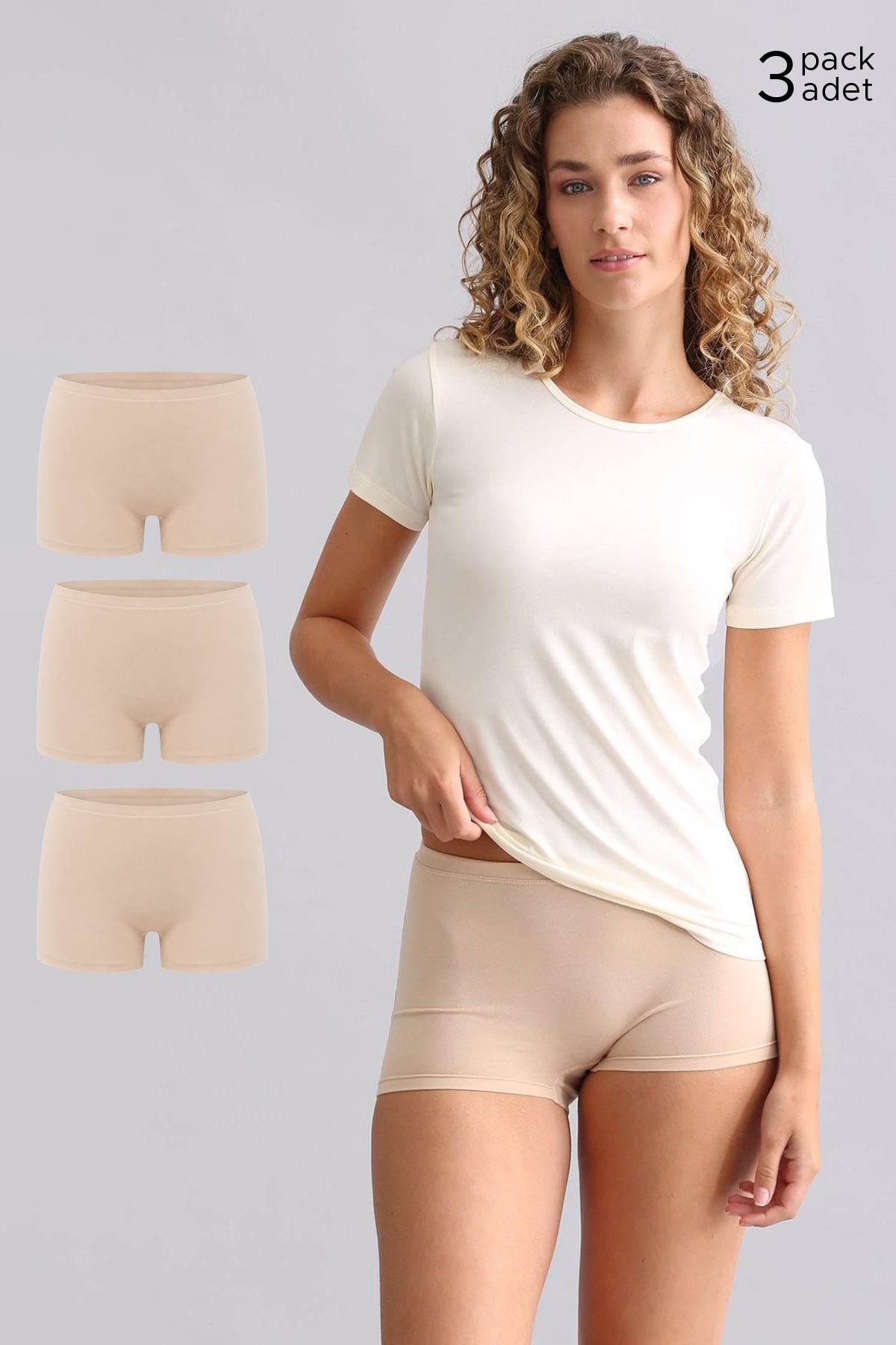 Mısırlı Modal by TENCEL ANNA Üçlü Boxer Külot Ten