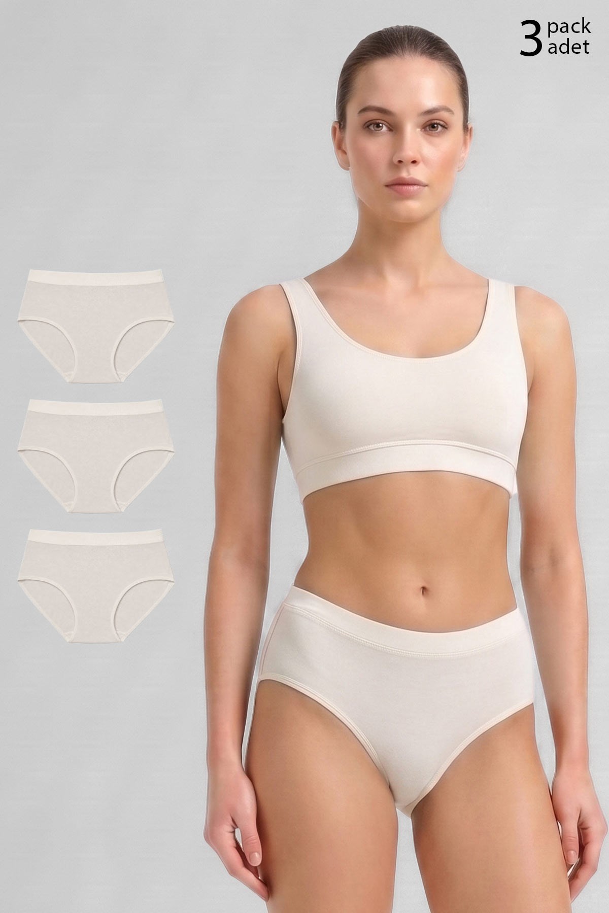 Mısırlı Modal by TENCEL HERA Brief Gizli Lastikli 3'lü Slip Külot Ekru