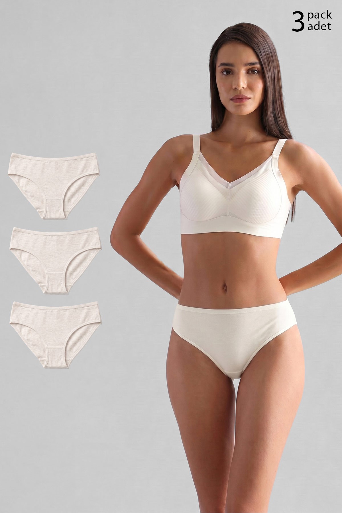 Mısırlı Modal by TENCEL HERA Brief İnce Lastikli 3'lü Slip Külot Ekru