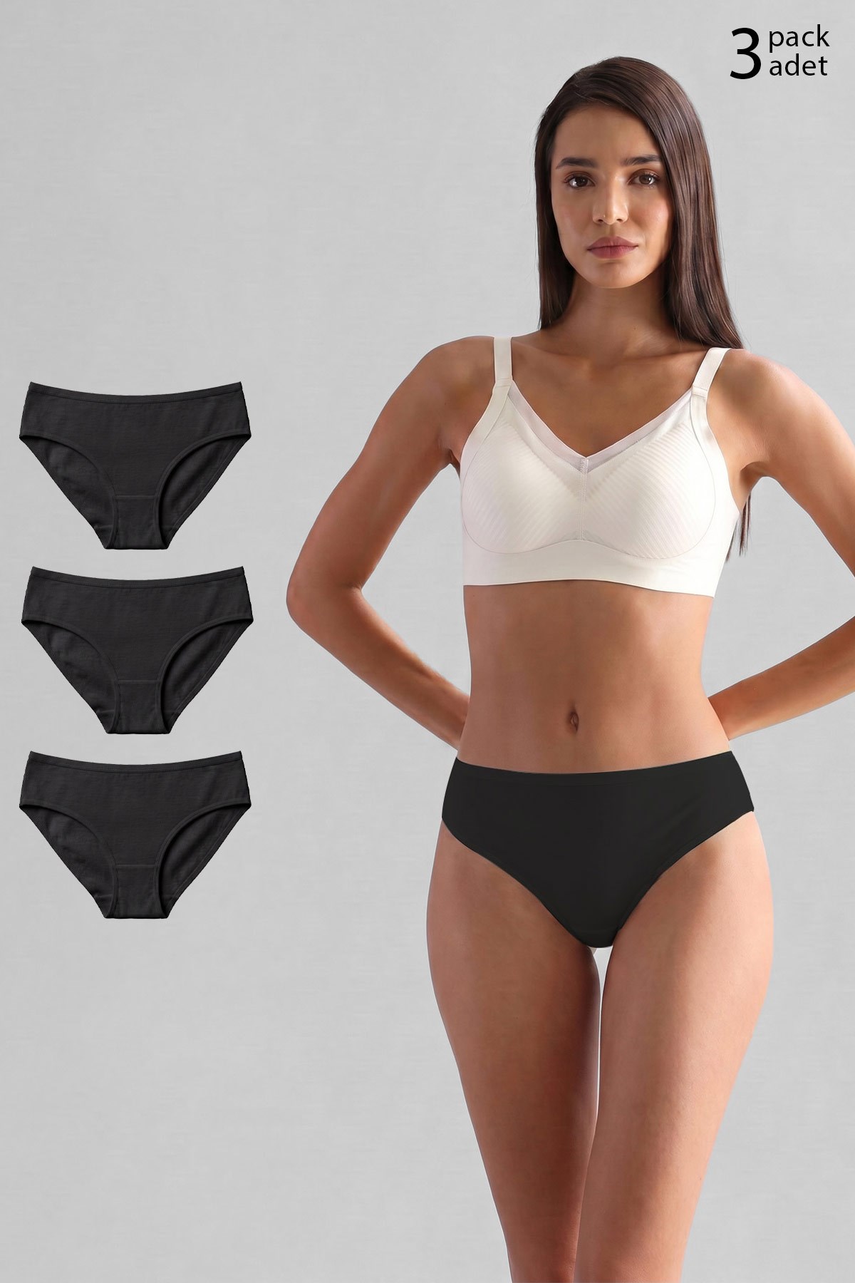Mısırlı Modal by TENCEL HERA Brief İnce Lastikli 3'lü Slip Külot Siyah