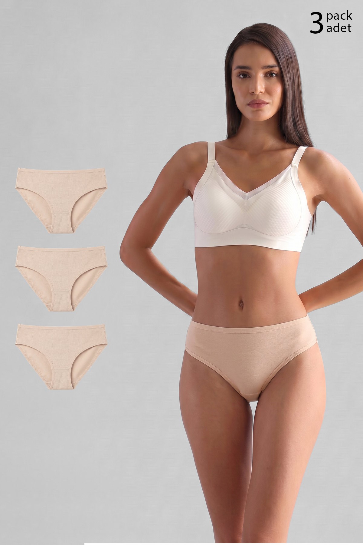 Mısırlı Modal by TENCEL HERA Brief İnce Lastikli 3'lü Slip Külot Ten