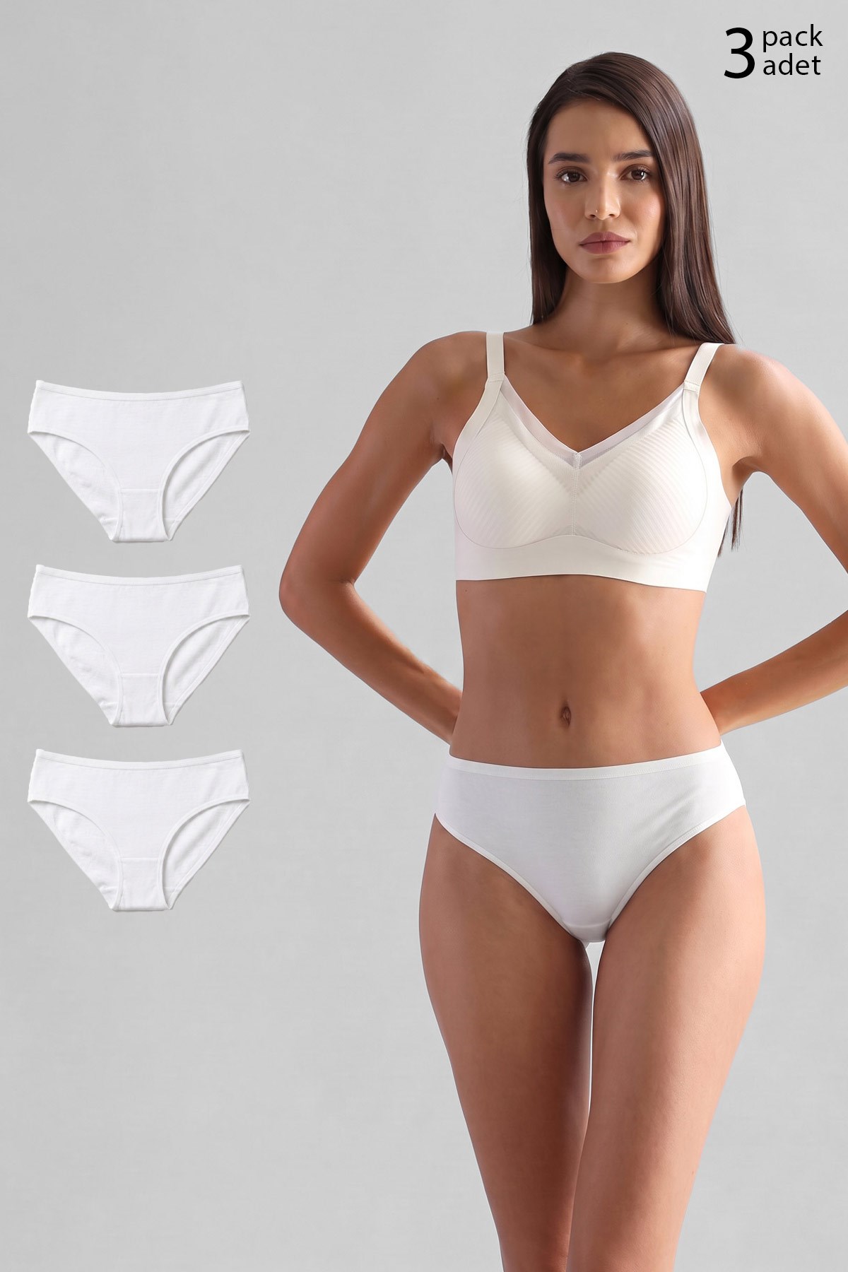 Mısırlı Modal by TENCEL HERA Brief İnce Lastikli 3'lü Slip Külot Beyaz