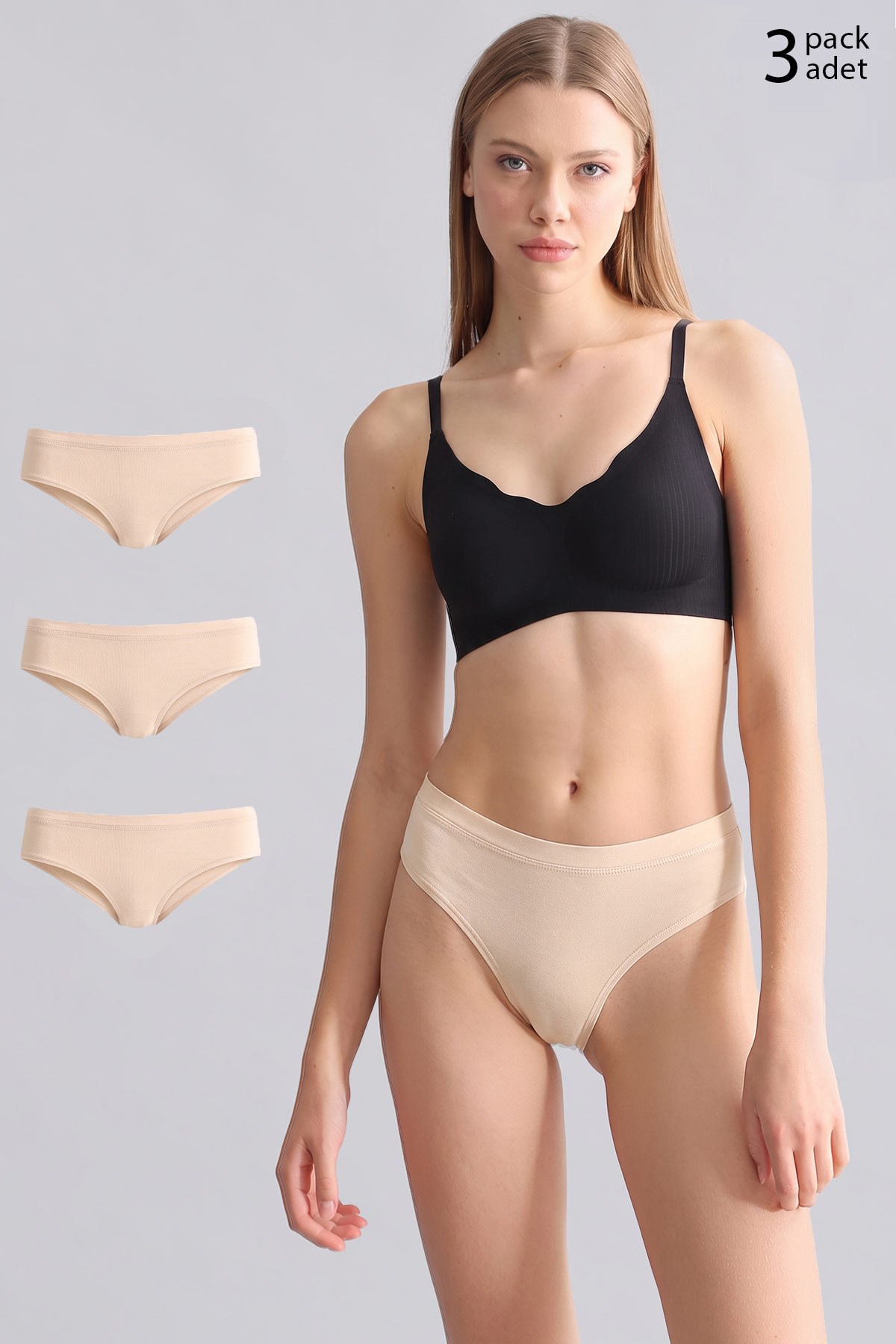 Mısırlı Modal by TENCEL HERA Gizli Lastikli Brazillian 3'lü Külot Ten Rengi