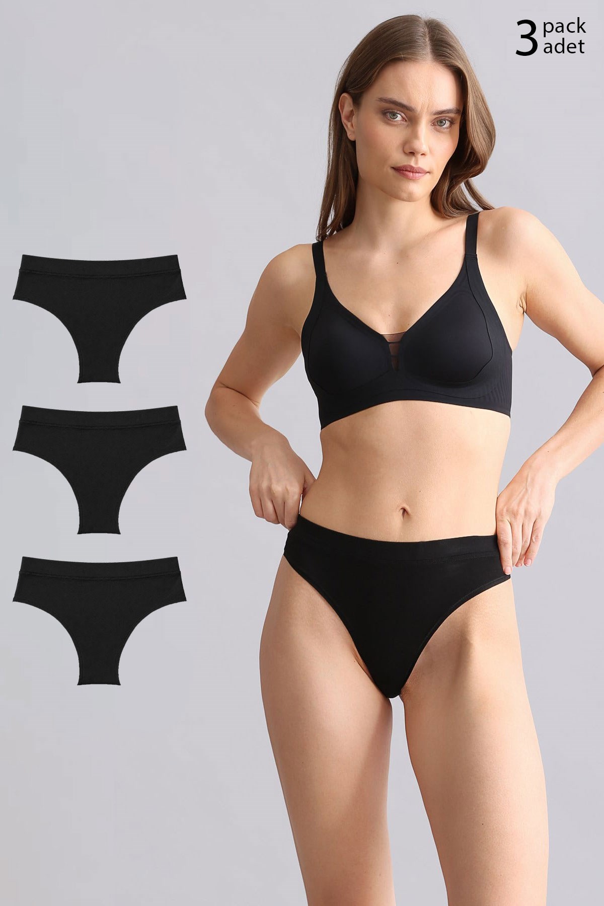 Mısırlı Modal by TENCEL HERA Gizli Lastikli 3'lü Tanga Siyah