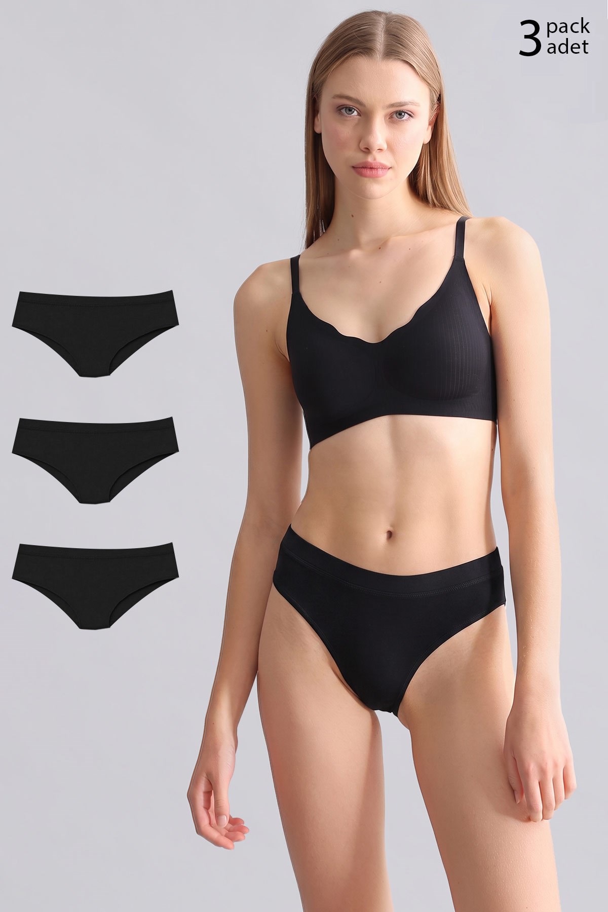 Mısırlı Modal by TENCEL HERA Gizli Lastikli Brazillian 3'lü Külot Siyah