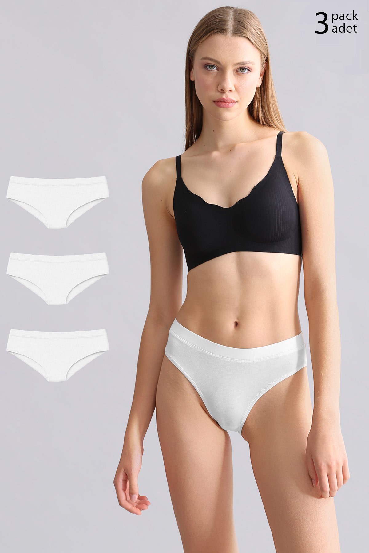 Mısırlı Modal by TENCEL HERA Gizli Lastikli Brazillian 3'lü Külot Beyaz